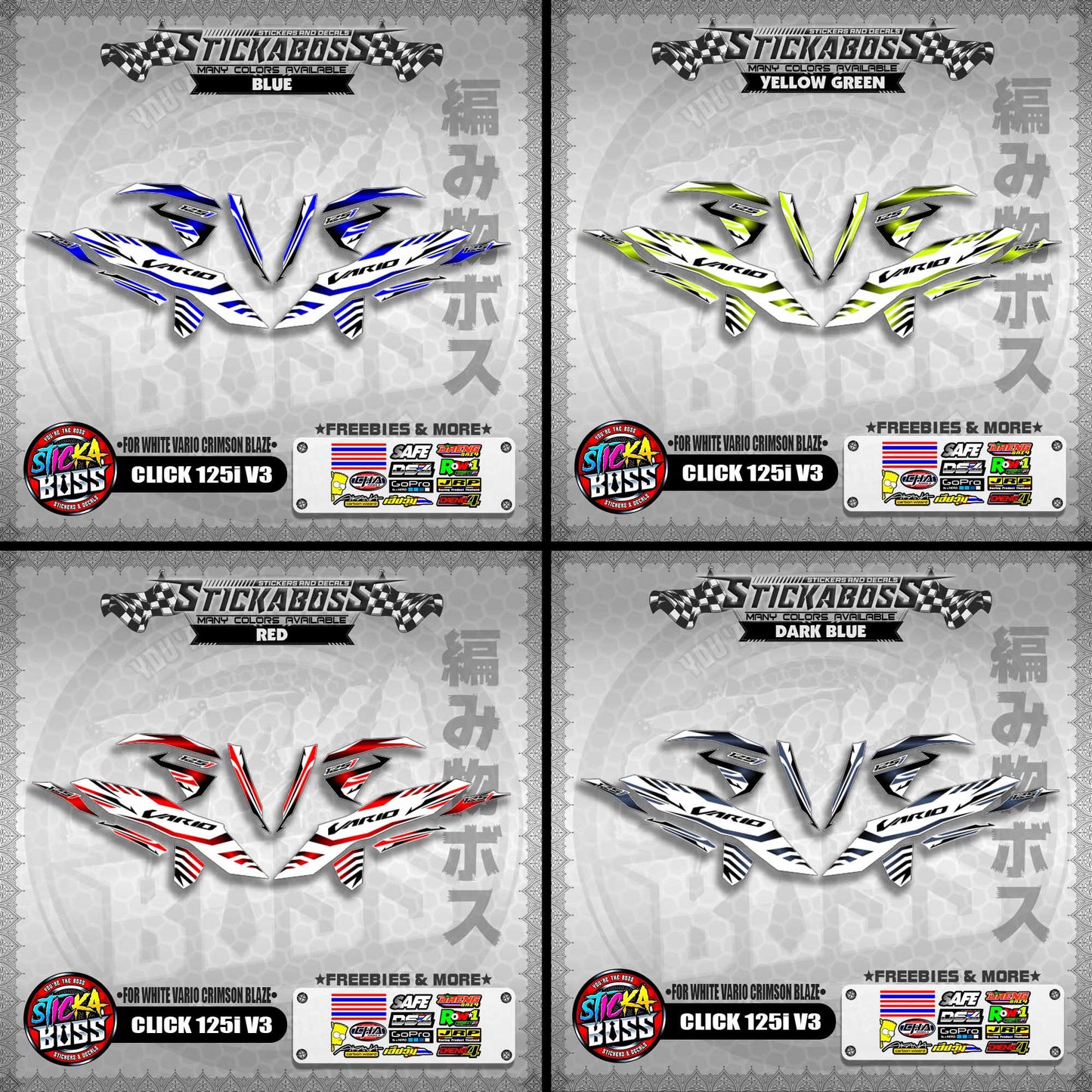 CLICK 125i V3 STICKER DECALS ( FOR WHITE VARIO CRIMSON BLAZE )【WITH FREEBIES】