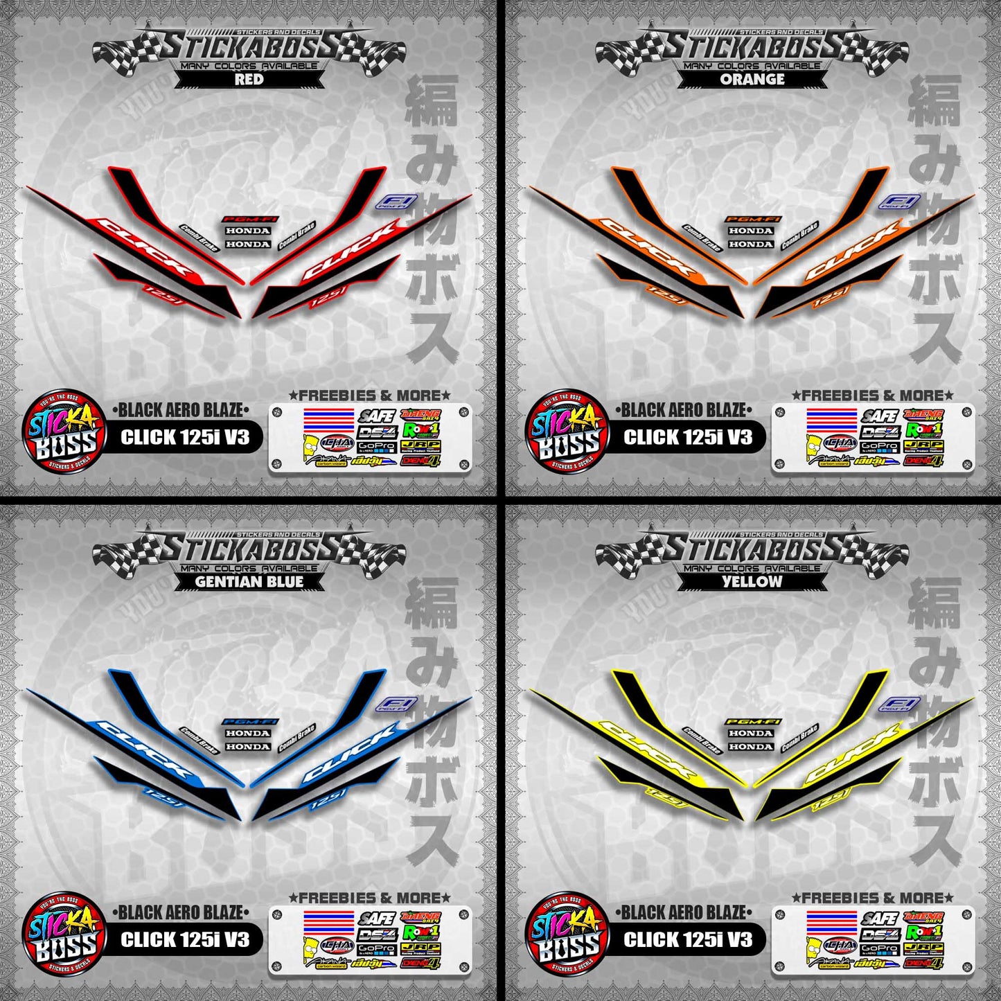 CLICK 125i V3 STICKER DECALS ( BLACK AERO BLAZE )【WITH FREEBIES】