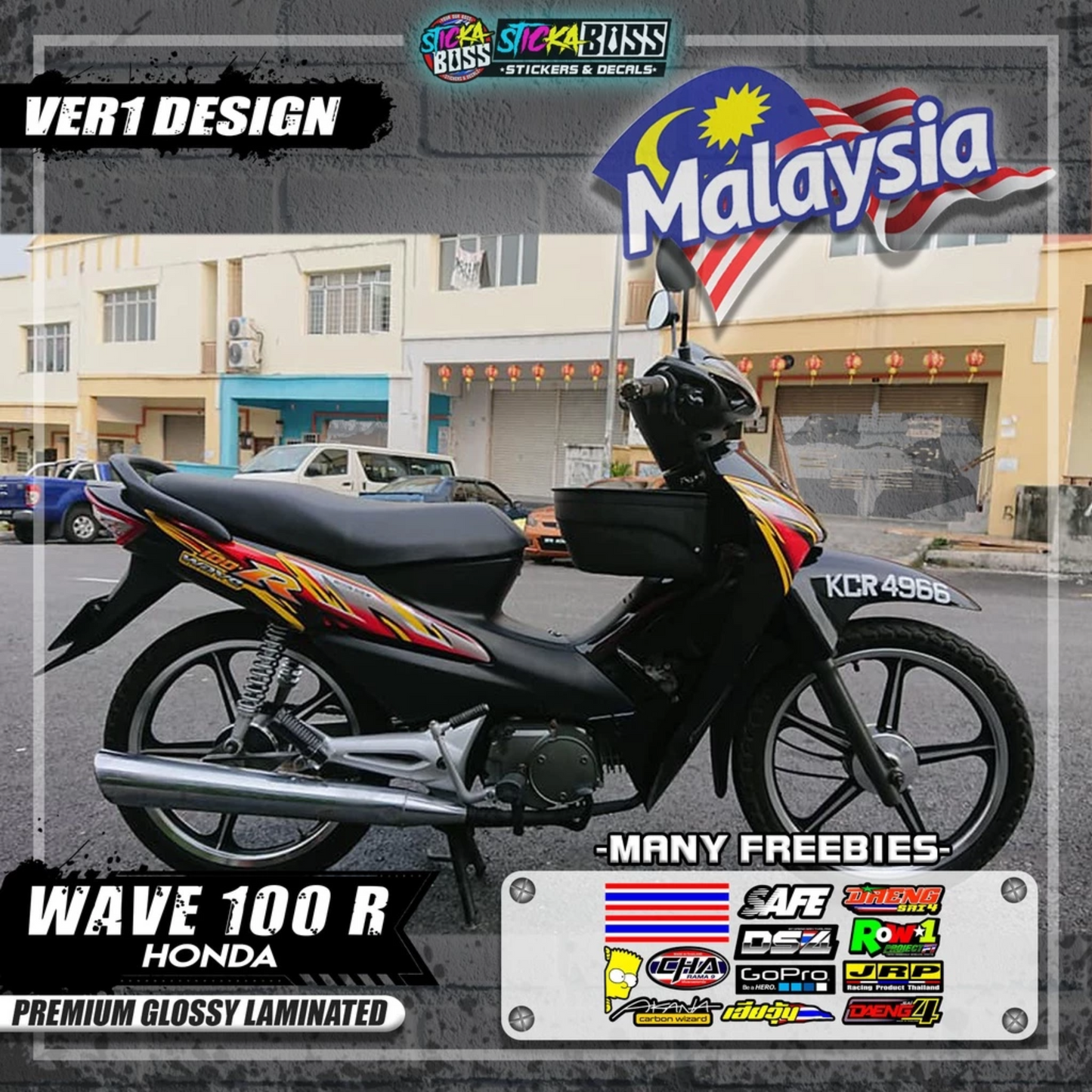 HONDA WAVE 100 R MALAYSIAN DECALS (Ver1 Design)【WITH FREEBIES】