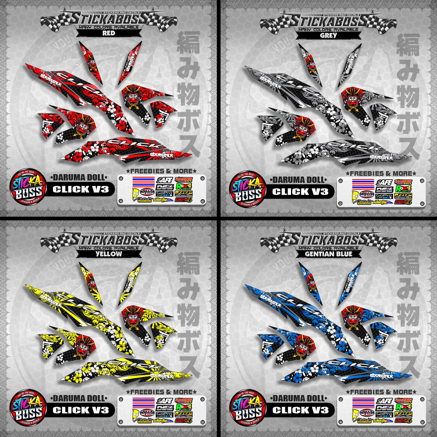 CLICK V3 STICKER DECALS ( DARUMA DOLL )【WITH FREEBIES】