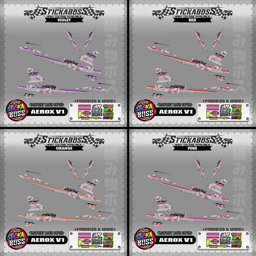 【PREMIUM UV PRINT】TRANSPARENT AEROX 155 V1 ( SAKURA INSPIRED )【WITH FREEBIES】