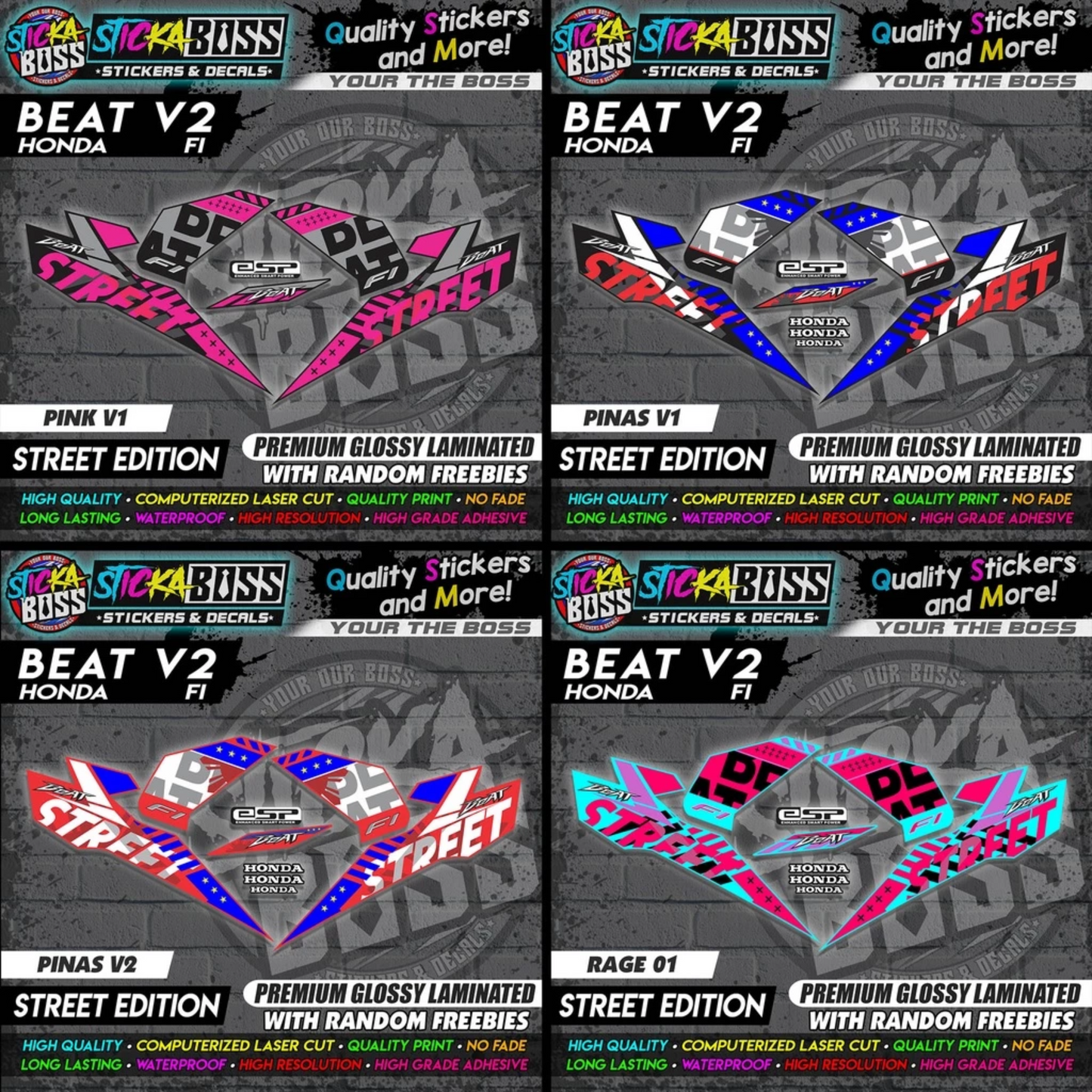 Honda Beat Fi V2 Stock Decals (Street Edition)【PREMIUM GLOSSY LAMINATED】