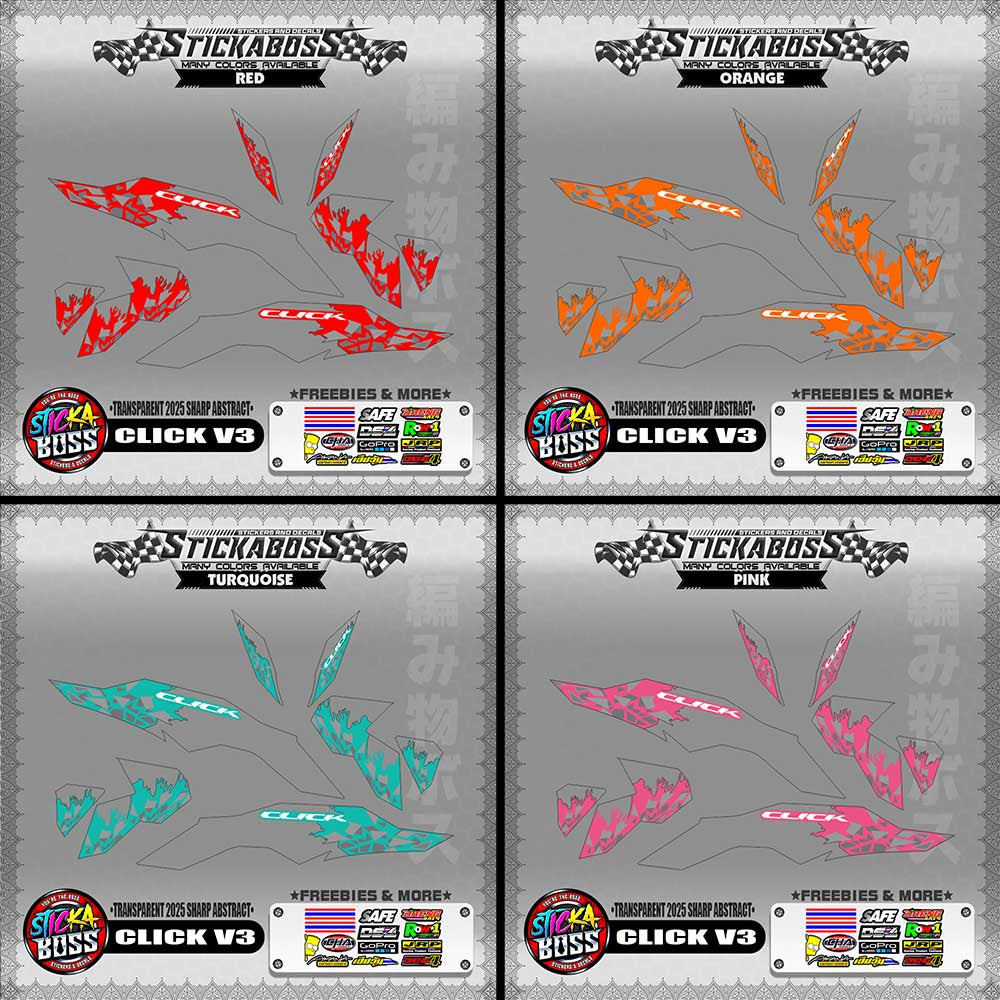 【PREMIUM UV PRINT】TRANSPARENT CLICK V3 INDO STICKER DECALS (2025 SHARP ABSTRACT )【WITH FREEBIES】