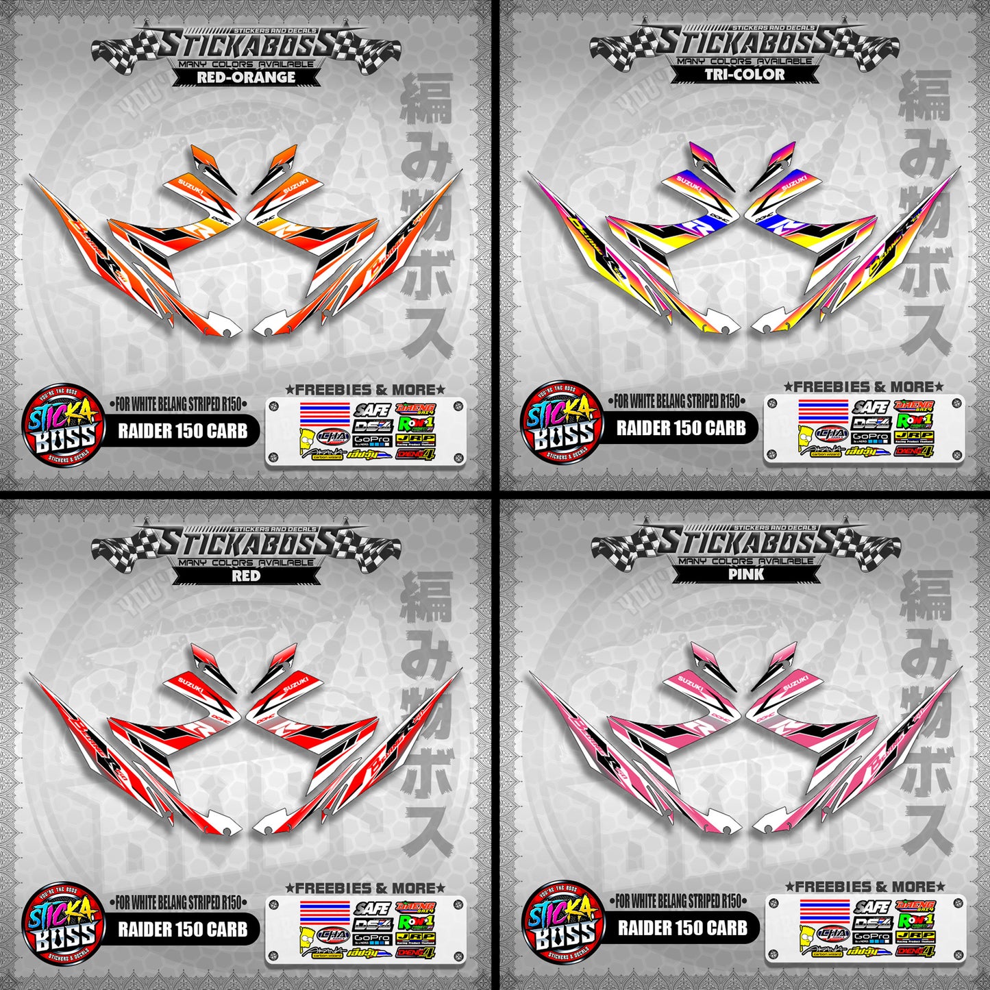 RAIDER 150 CARB STICKER DECALS ( FOR WHITE BELANG STRIPED R150 )【WITH FREEBIES】