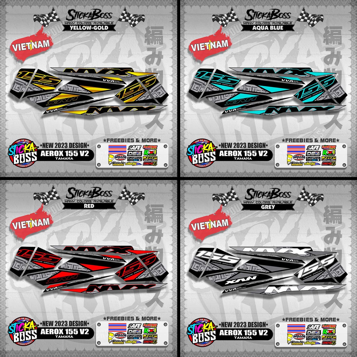 AEROX 155 V2 VIETNAM DECALS ( NEW 2023 DESIGN )【WITH FREEBIES】