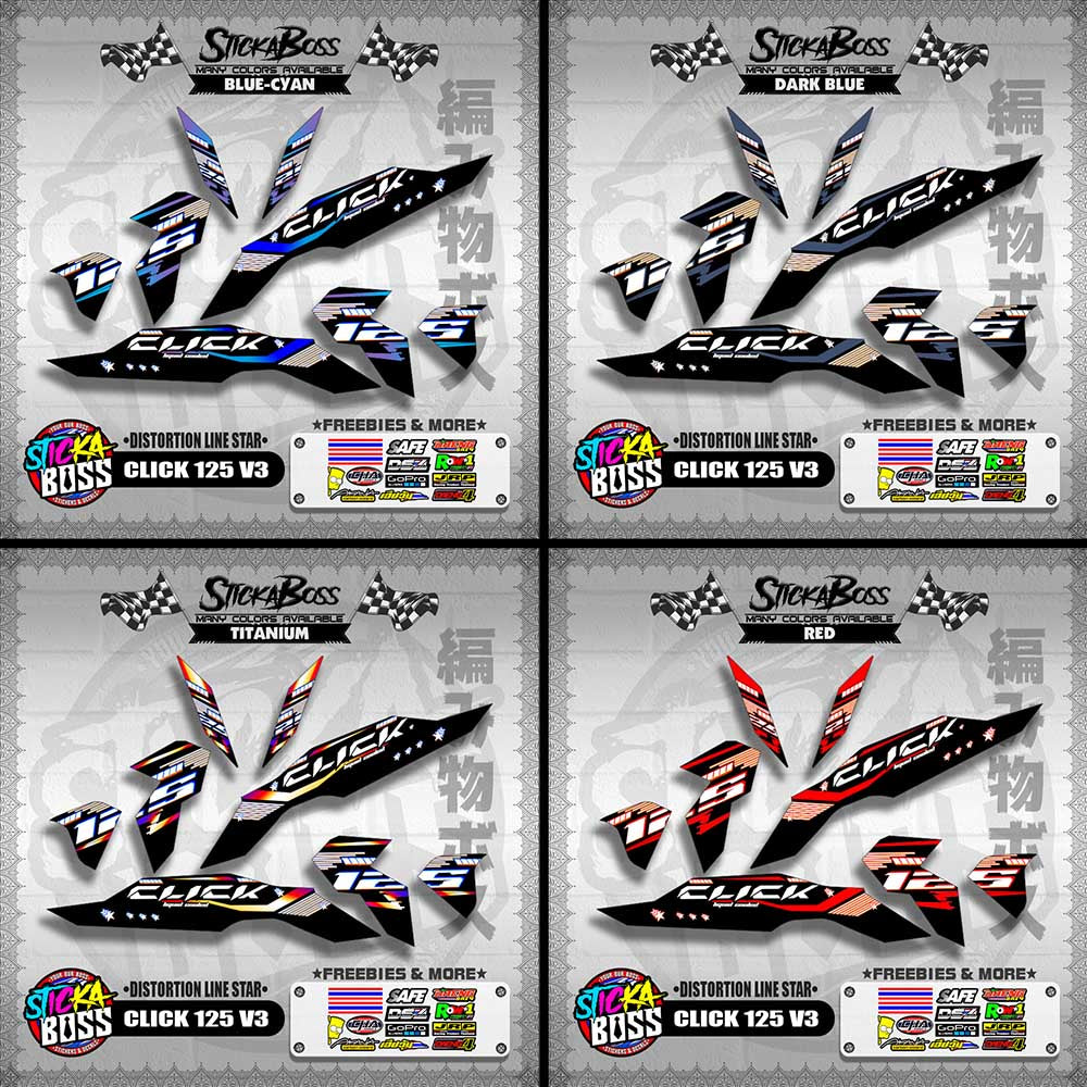 CLICK 125 V3 DECALS ( DISTORTION LINE STAR )【WITH FREEBIES】