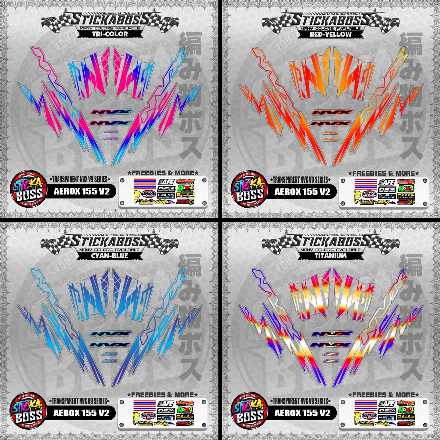 【PREMIUM UV PRINT】TRANSPARENT AEROX 155 V2 DECALS ( NVX V9 SERIES )【WITH FREEBIES】