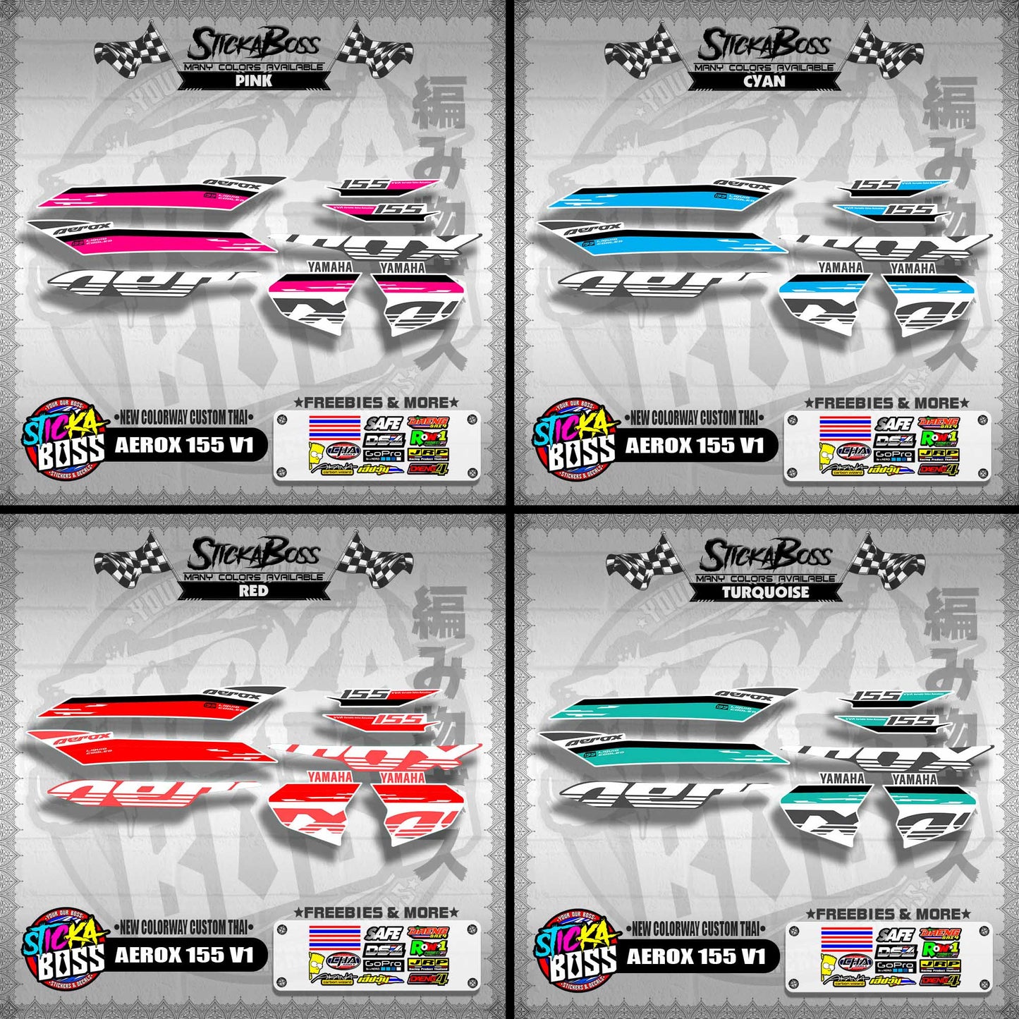AEROX 155 V1 DECALS ( NEW COLORWAY CUSTOM THAI )【WITH FREEBIES】