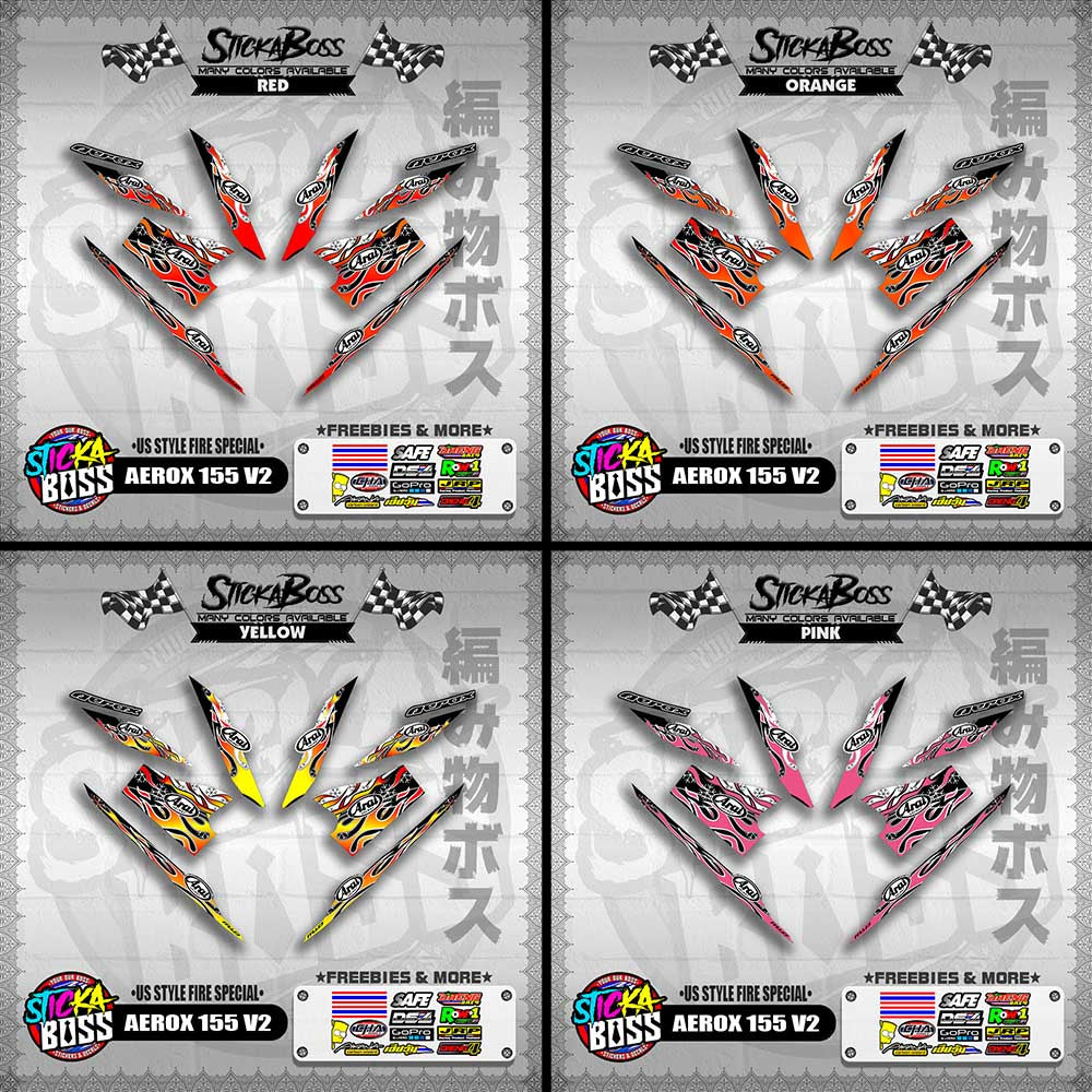 AEROX 155 V2 DECALS ( US STYLE FIRE SPECIAL )【WITH FREEBIES】