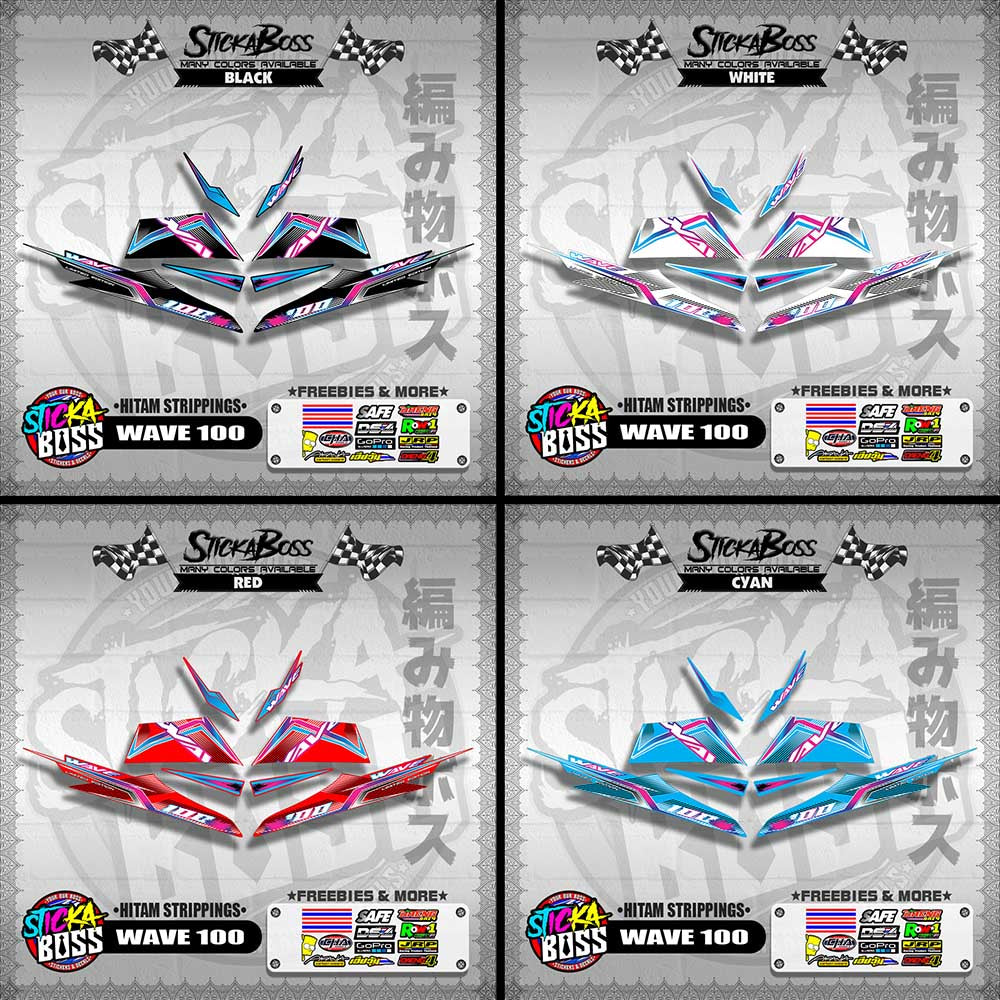 WAVE 100 MALAYSIAN DECALS ( HITAM STRIPPINGS )【WITH FREEBIES】