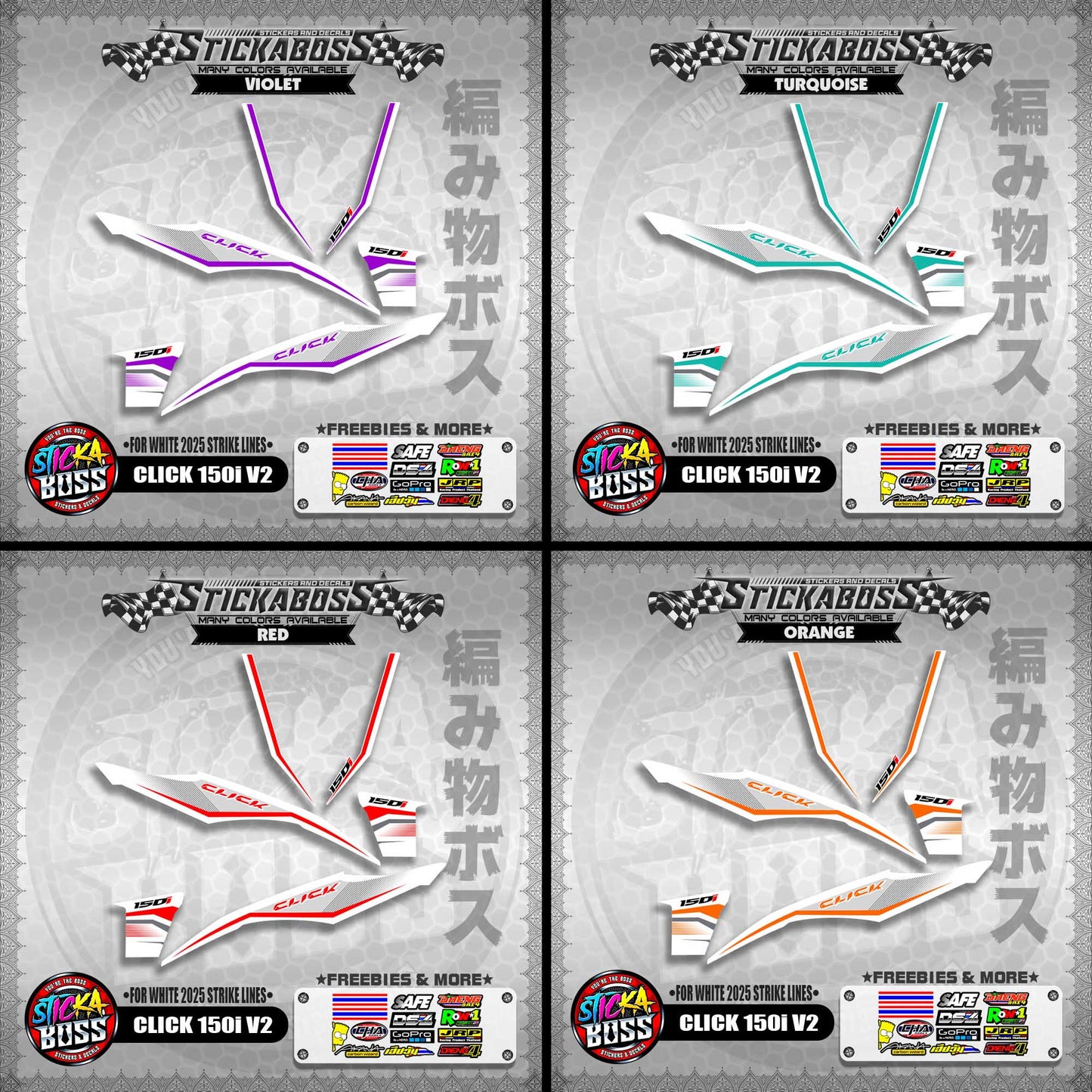 CLICK 150i V2 STICKER DECALS ( FOR WHITE 2025 STRIKE LINES )【WITH FREEBIES】