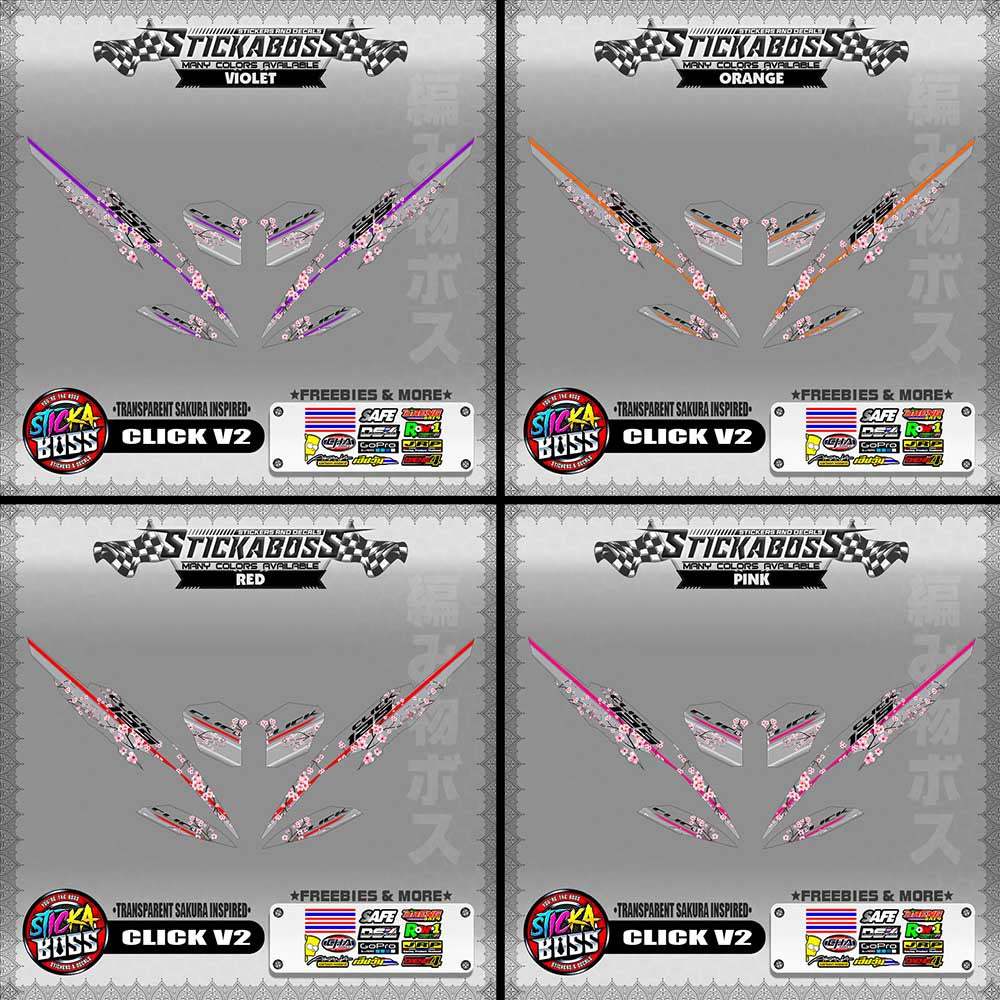 【PREMIUM UV PRINT】TRANSPARENT CLICK 125 / 150 V2 DECALS ( SAKURA INSPIRED )【WITH FREEBIES】