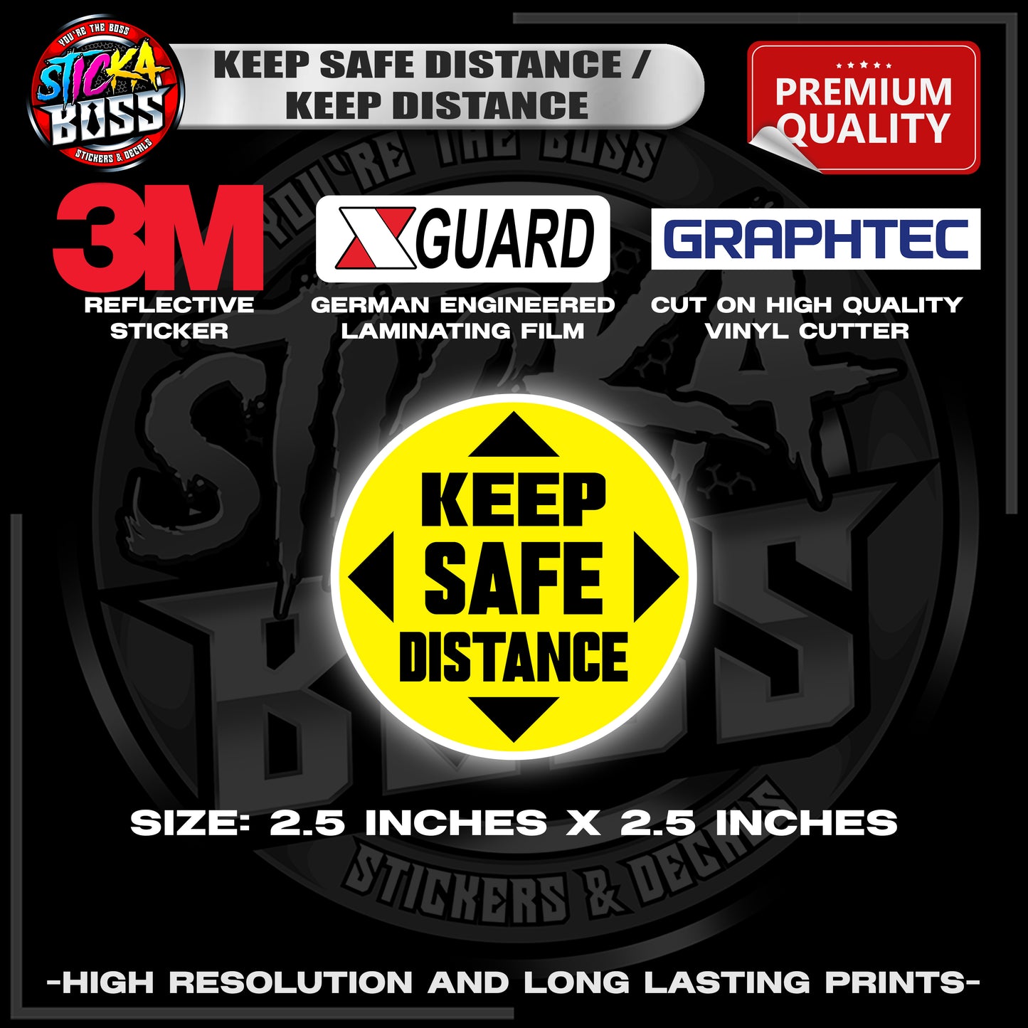 KEEP SAFE DISTANCE / KEEP DISTANCE | 3M REFLECTIVE STICKER 【PREMIUM QUALITY】