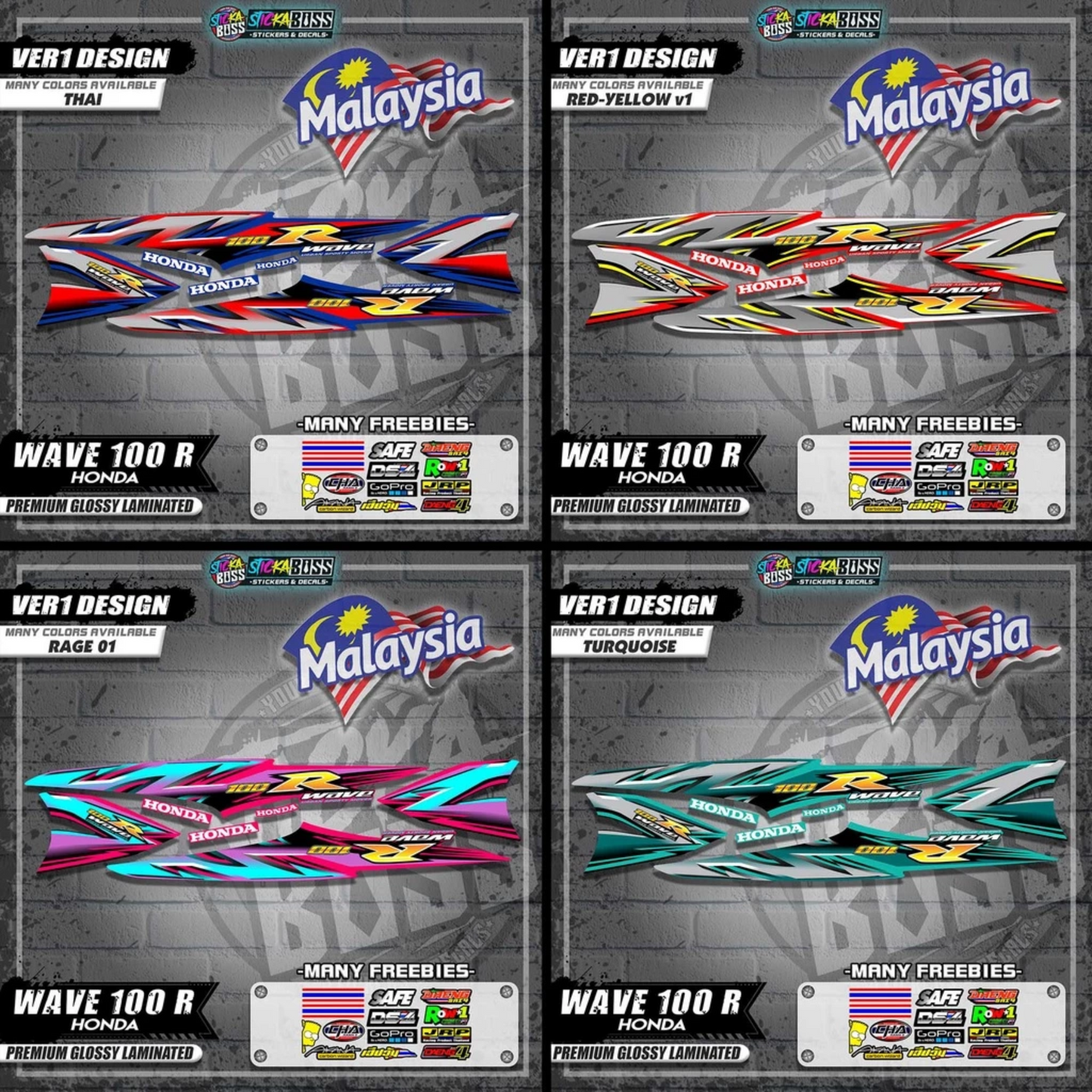 HONDA WAVE 100 R MALAYSIAN DECALS (Ver1 Design)【WITH FREEBIES】