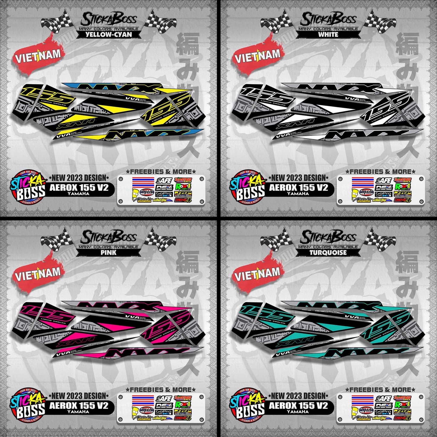 AEROX 155 V2 VIETNAM DECALS ( NEW 2023 DESIGN )【WITH FREEBIES】