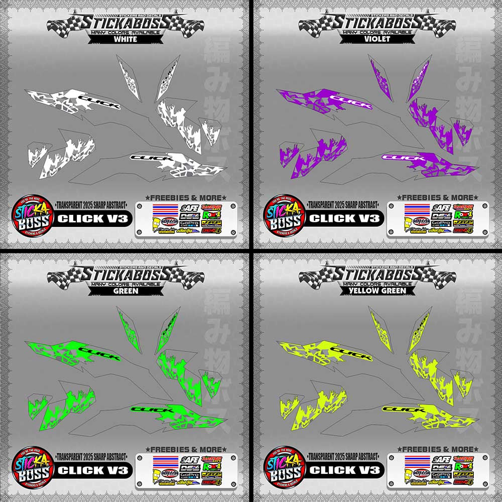 【PREMIUM UV PRINT】TRANSPARENT CLICK V3 INDO STICKER DECALS (2025 SHARP ABSTRACT )【WITH FREEBIES】