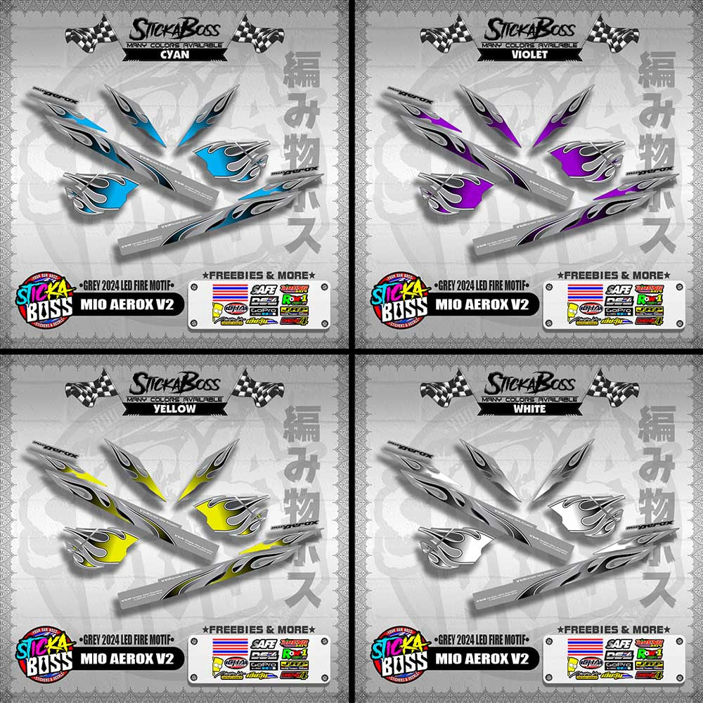 MIO AEROX V2 DECALS ( GREY 2024 LED FIRE MOTIF )【WITH FREEBIES】