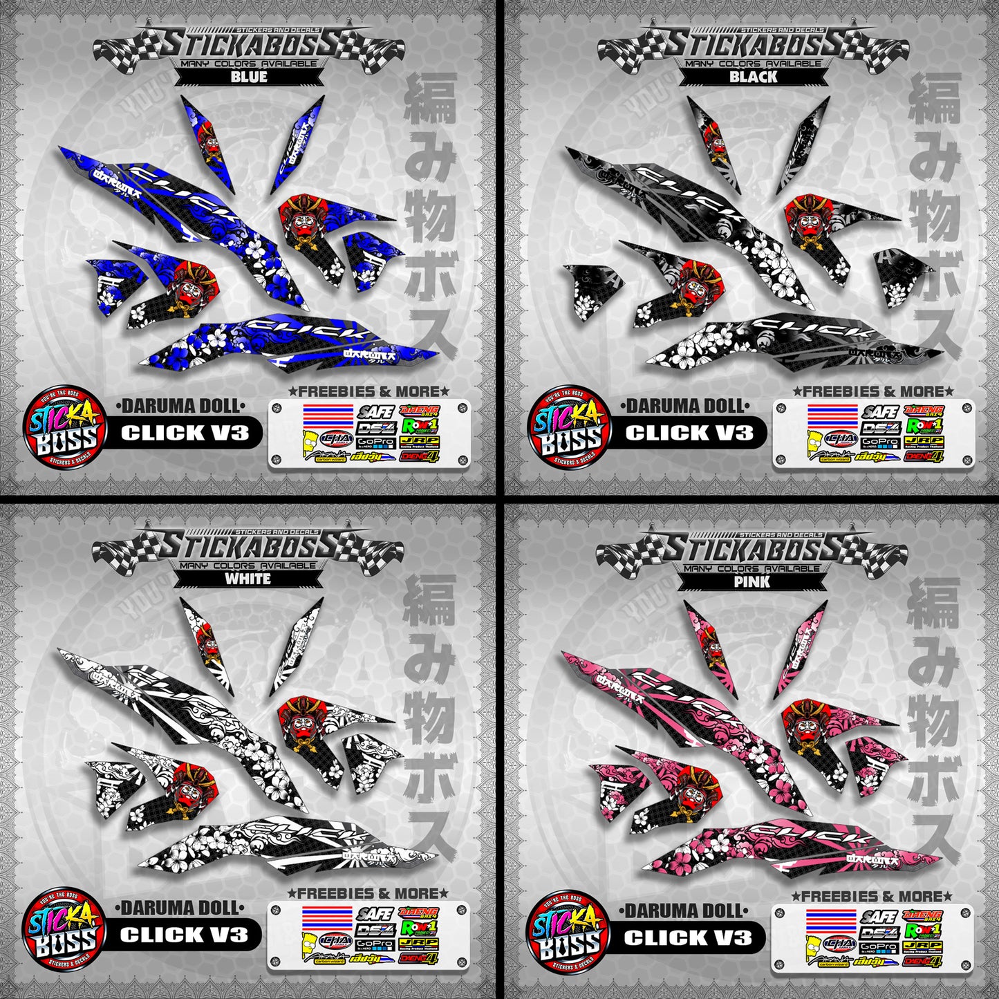 CLICK V3 STICKER DECALS ( DARUMA DOLL )【WITH FREEBIES】