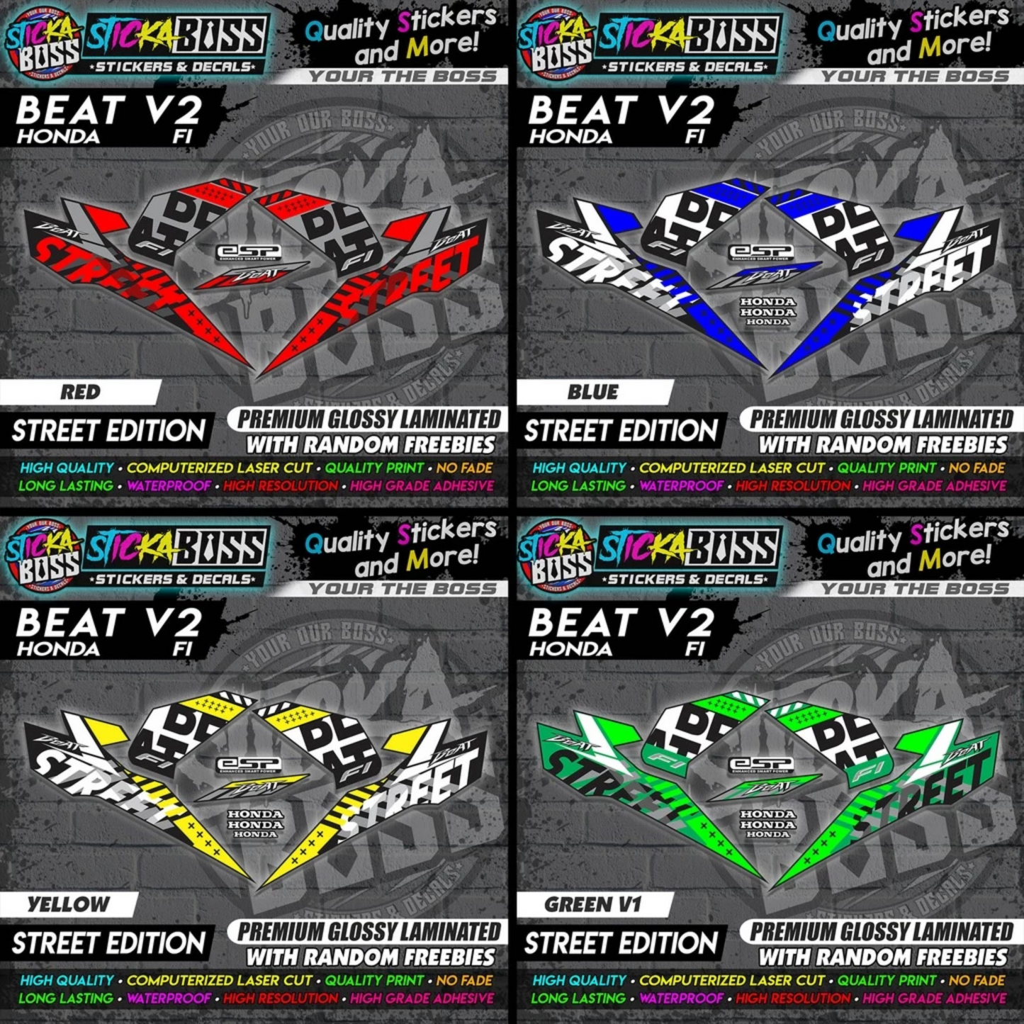 Honda Beat Fi V2 Stock Decals (Street Edition)【PREMIUM GLOSSY LAMINATED】