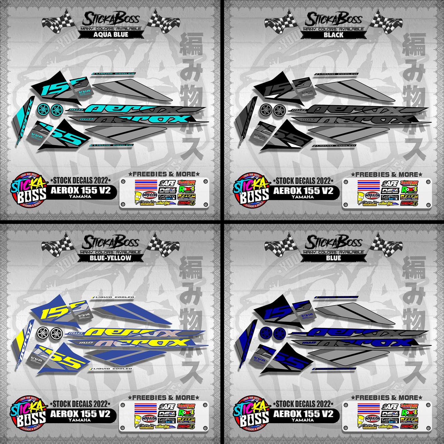 AEROX 155 V2 ( STOCK DECALS 2022 )【WITH FREEBIES】