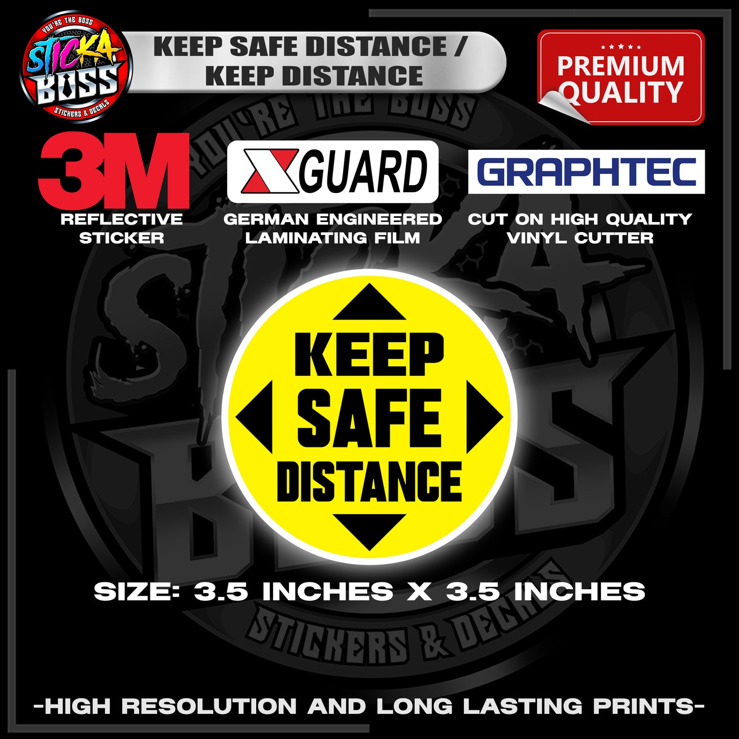 KEEP SAFE DISTANCE / KEEP DISTANCE | 3M REFLECTIVE STICKER 【PREMIUM QUALITY】