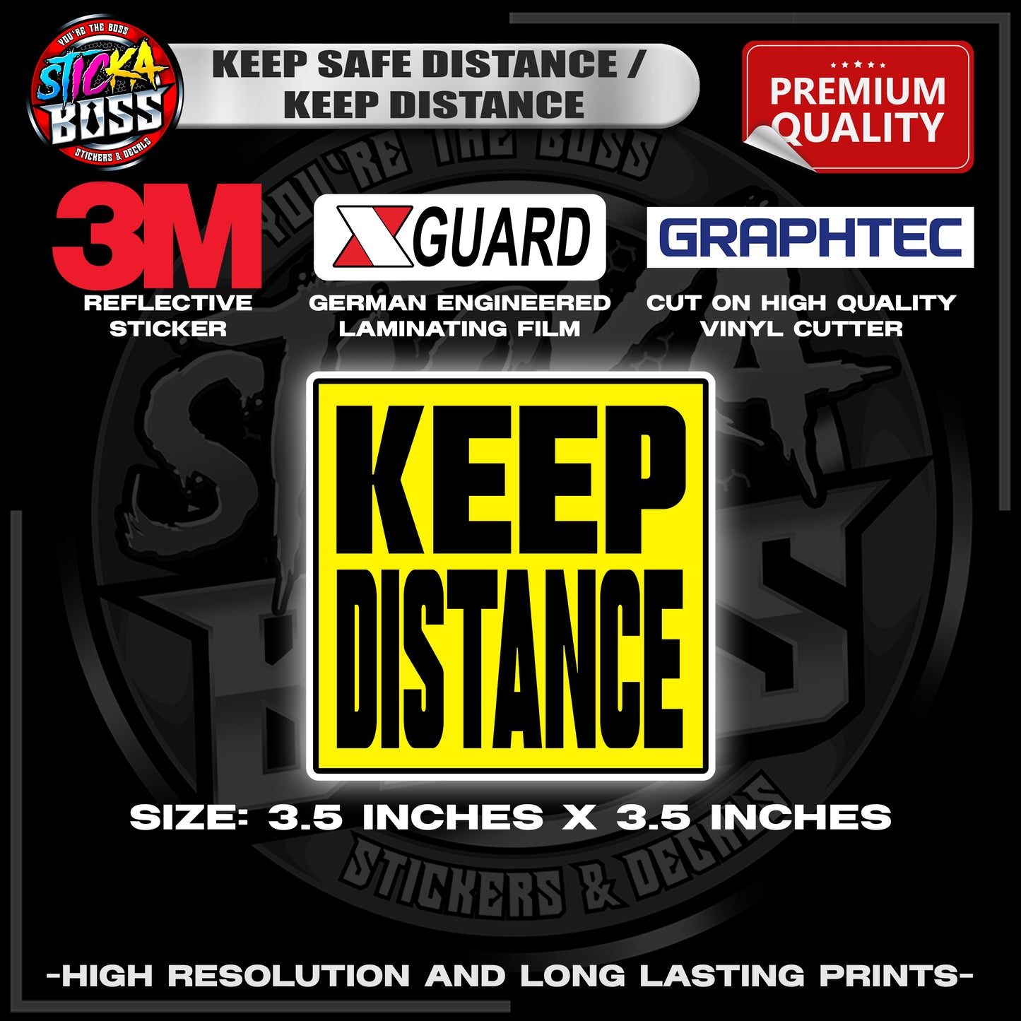 KEEP SAFE DISTANCE / KEEP DISTANCE | 3M REFLECTIVE STICKER 【PREMIUM QUALITY】