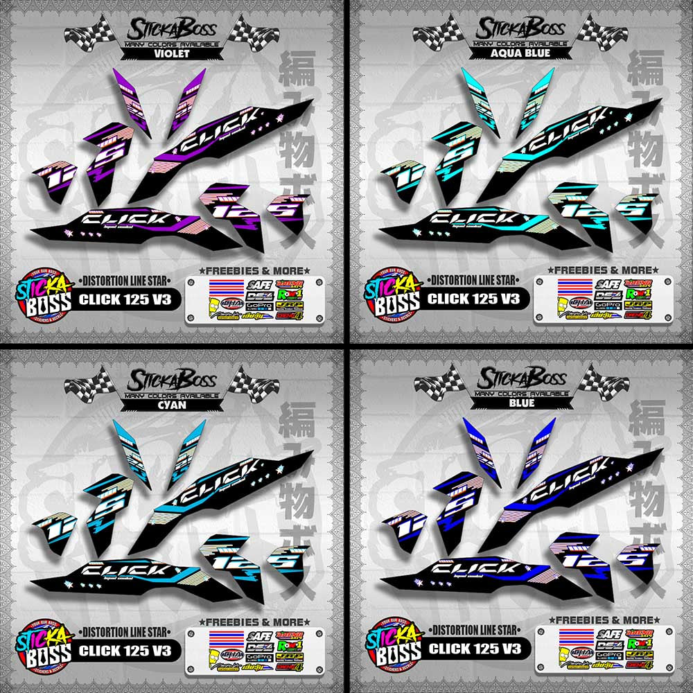 CLICK 125 V3 DECALS ( DISTORTION LINE STAR )【WITH FREEBIES】