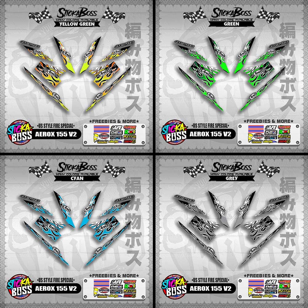 AEROX 155 V2 DECALS ( US STYLE FIRE SPECIAL )【WITH FREEBIES】