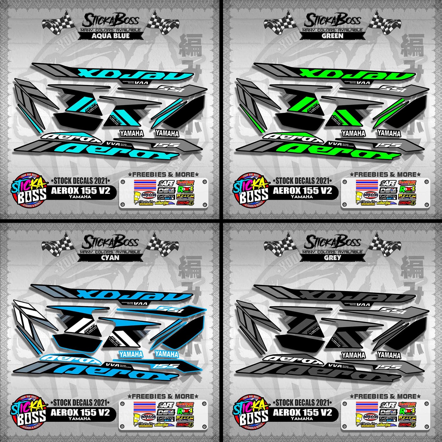 AEROX 155 V2 ( STOCK DECALS 2021 )【WITH FREEBIES】