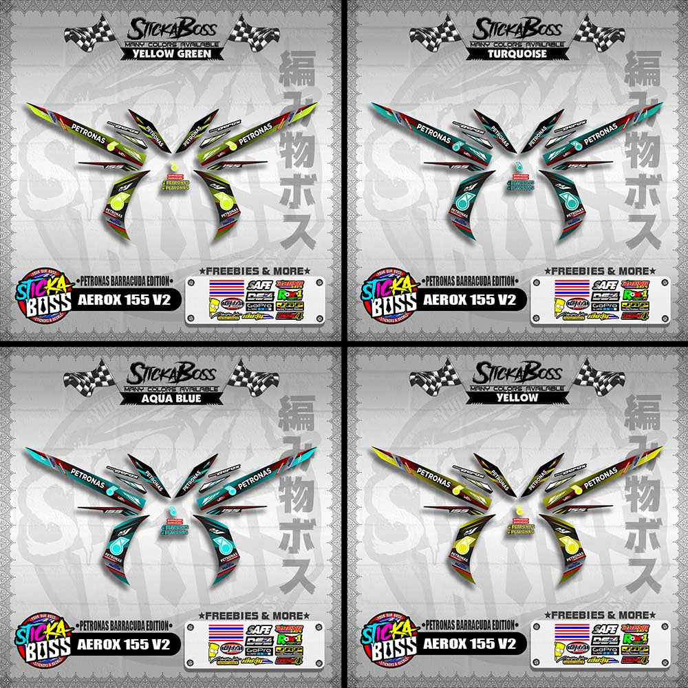 AEROX 155 V2 DECALS ( PETRONAS BARRACUDA EDITION )【WITH FREEBIES】