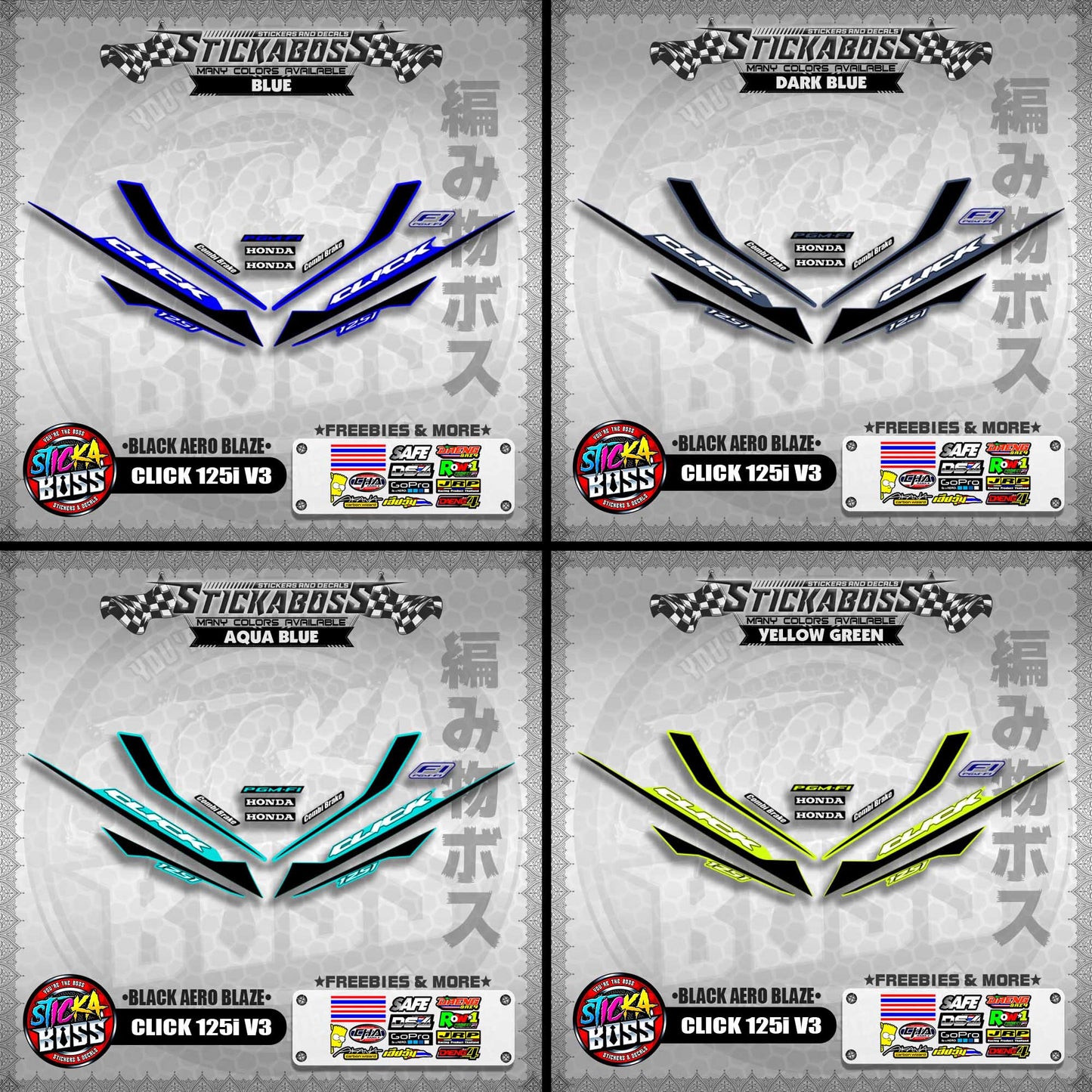CLICK 125i V3 STICKER DECALS ( BLACK AERO BLAZE )【WITH FREEBIES】
