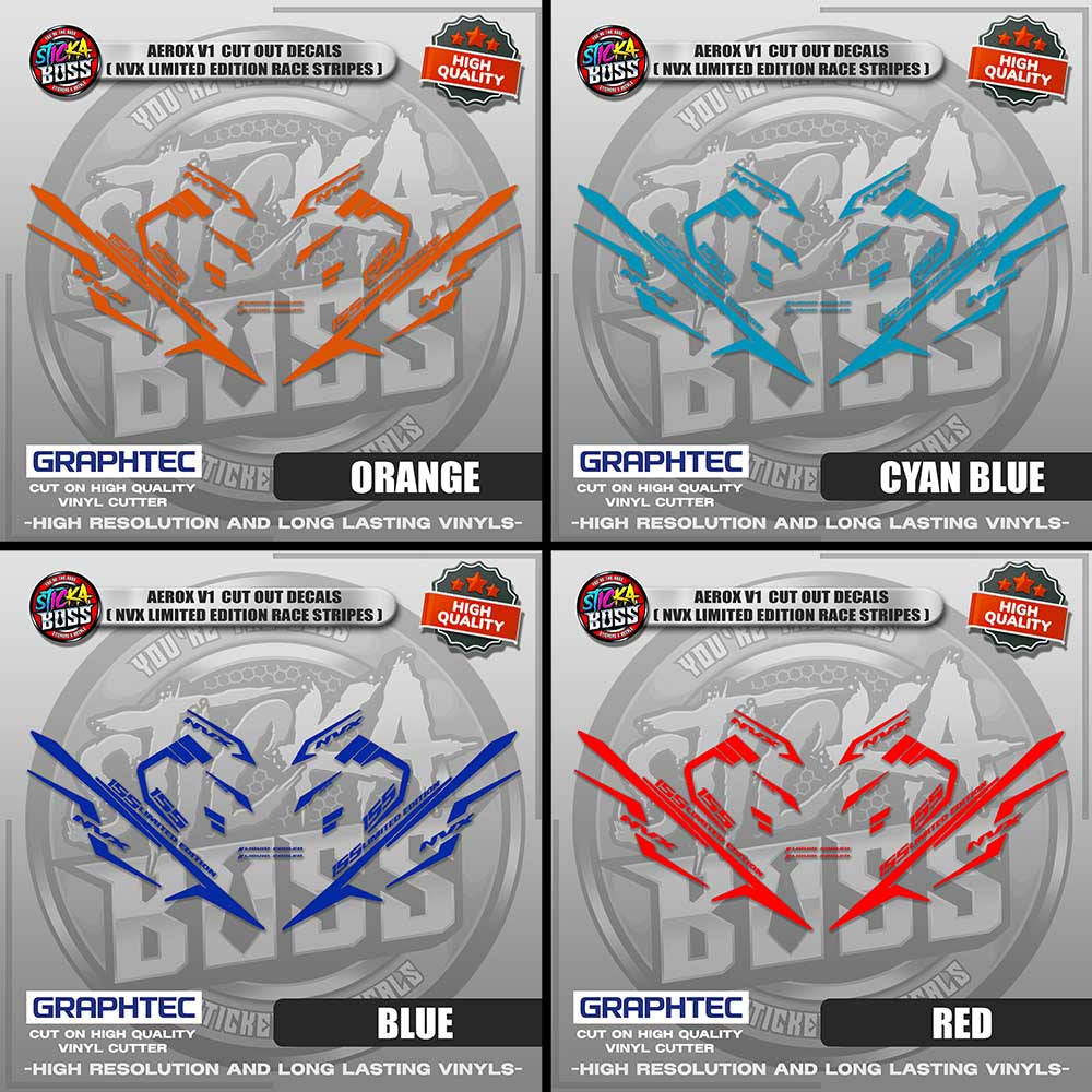 AEROX V1 CUT OUT DECALS ( NVX LIMITED EDITION RACE STRIPES ) | VINYL WATERPROOF CUT-OUT DECALS