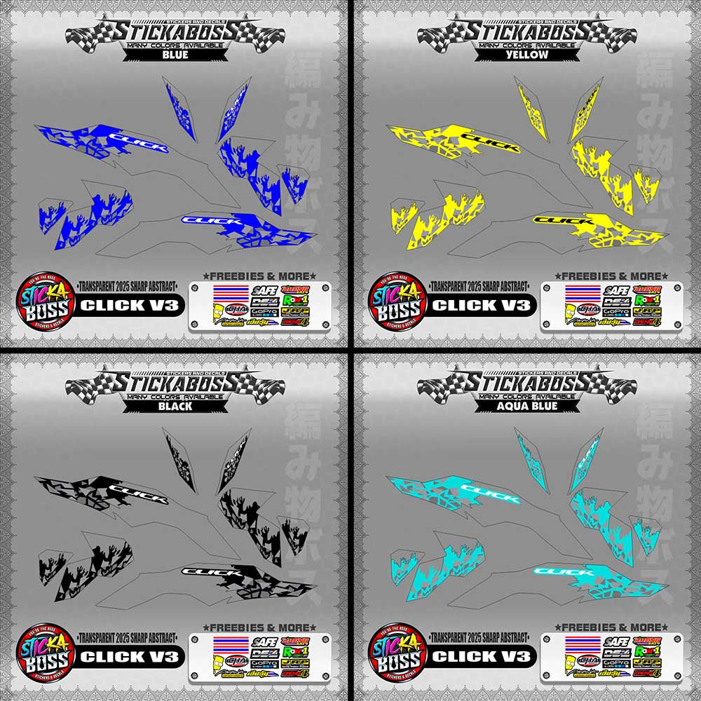 【PREMIUM UV PRINT】TRANSPARENT CLICK V3 INDO STICKER DECALS (2025 SHARP ABSTRACT )【WITH FREEBIES】