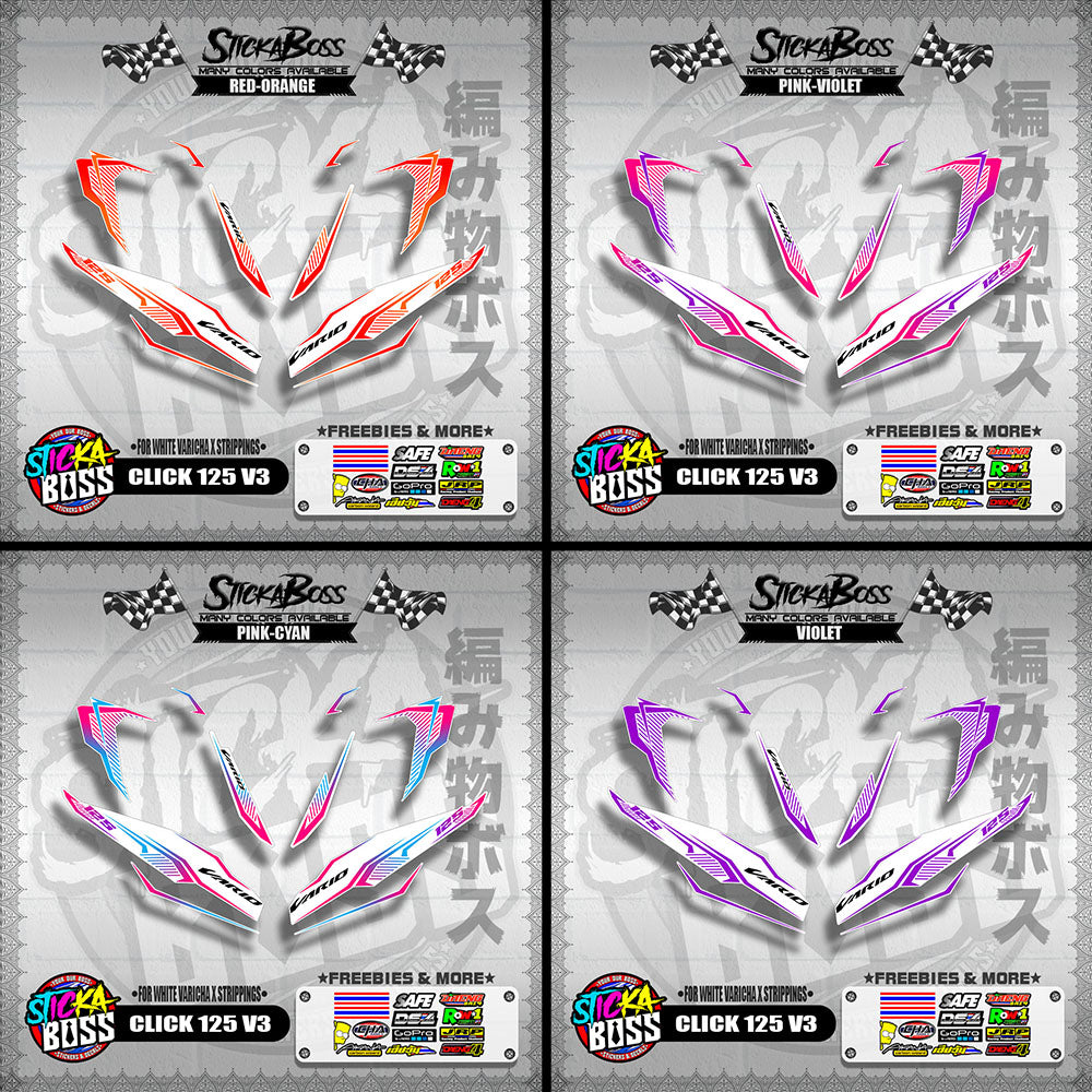 CLICK 125 V3 DECALS ( FOR WHITE VARICHA X STRIPPINGS )【WITH FREEBIES】