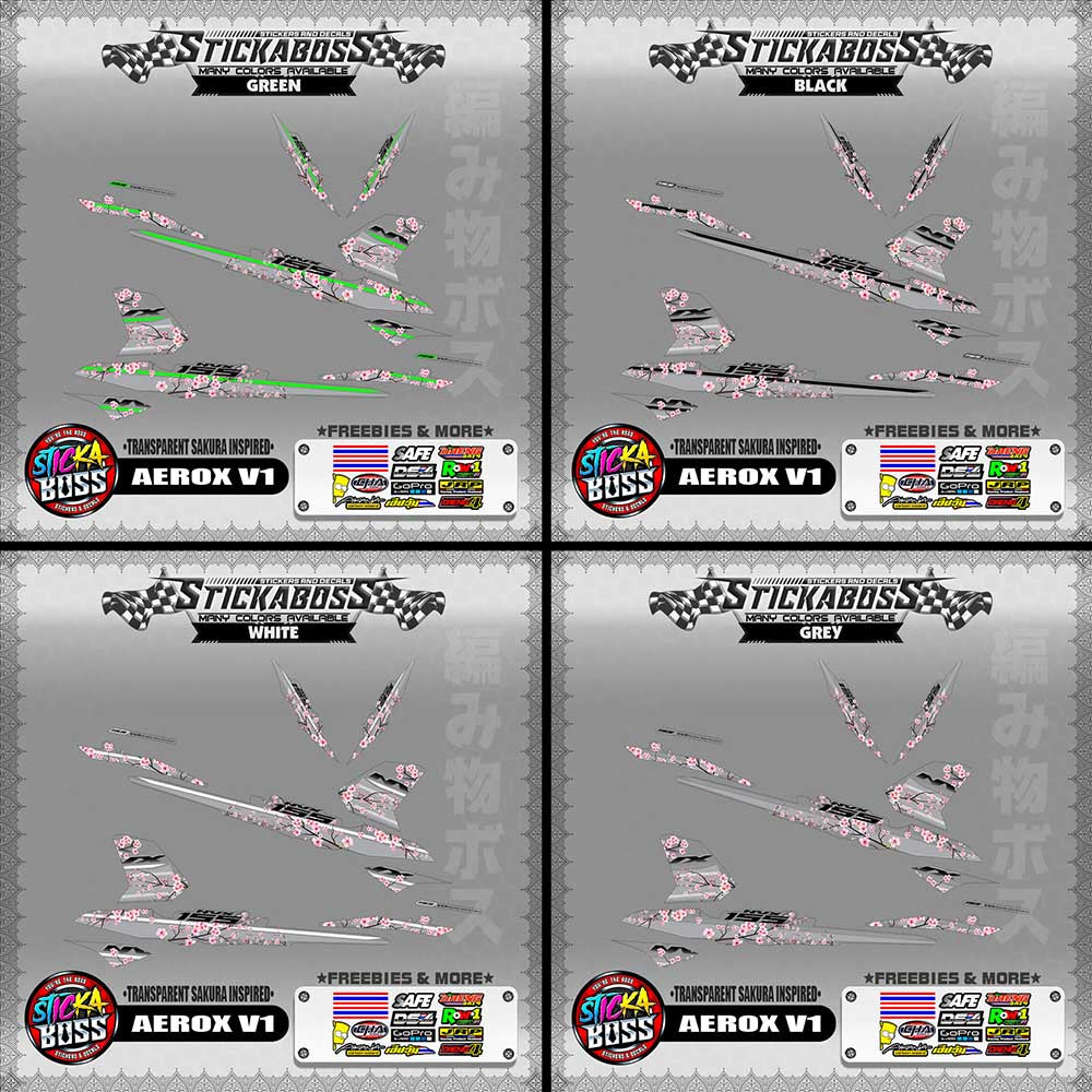【PREMIUM UV PRINT】TRANSPARENT AEROX 155 V1 ( SAKURA INSPIRED )【WITH FREEBIES】