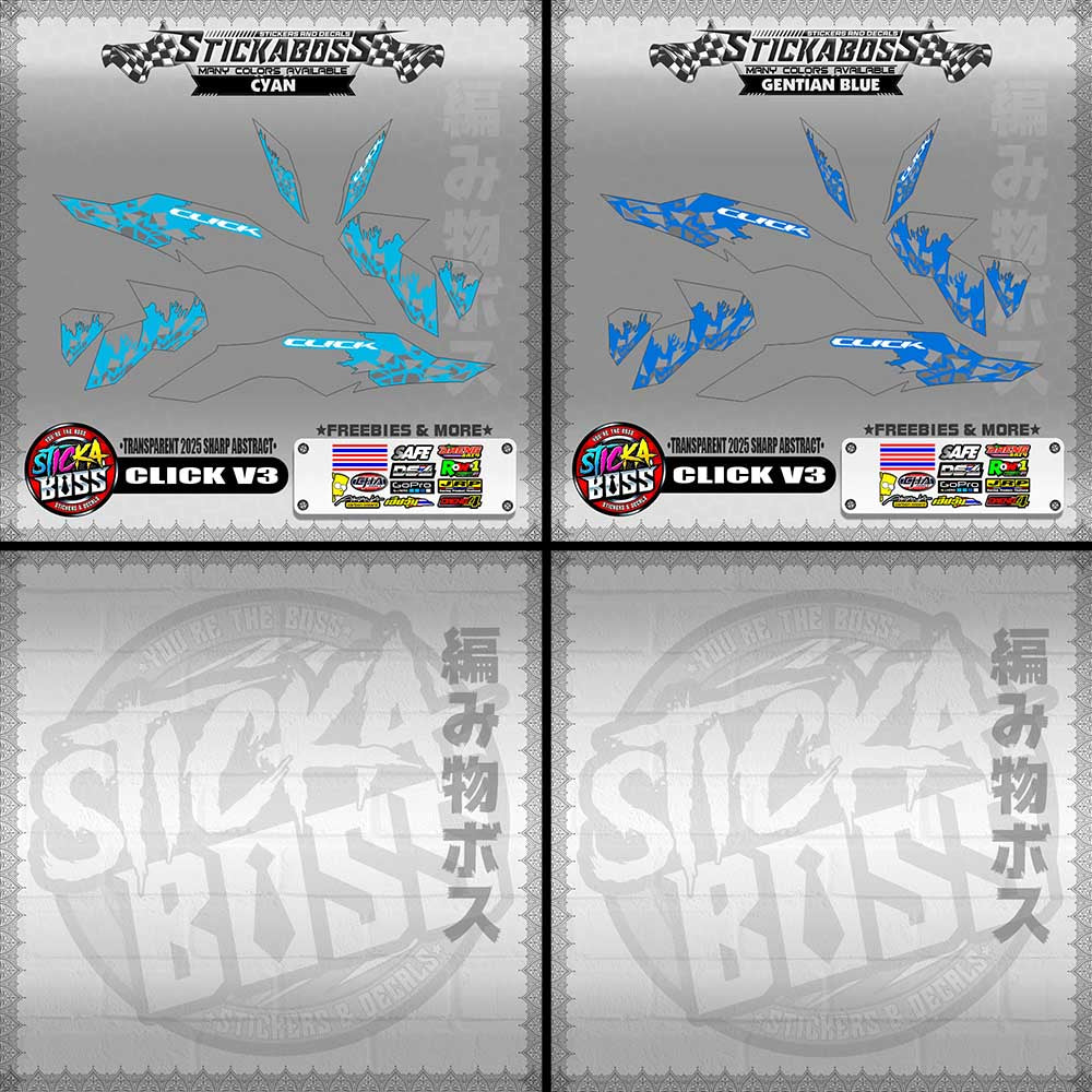 【PREMIUM UV PRINT】TRANSPARENT CLICK V3 INDO STICKER DECALS (2025 SHARP ABSTRACT )【WITH FREEBIES】
