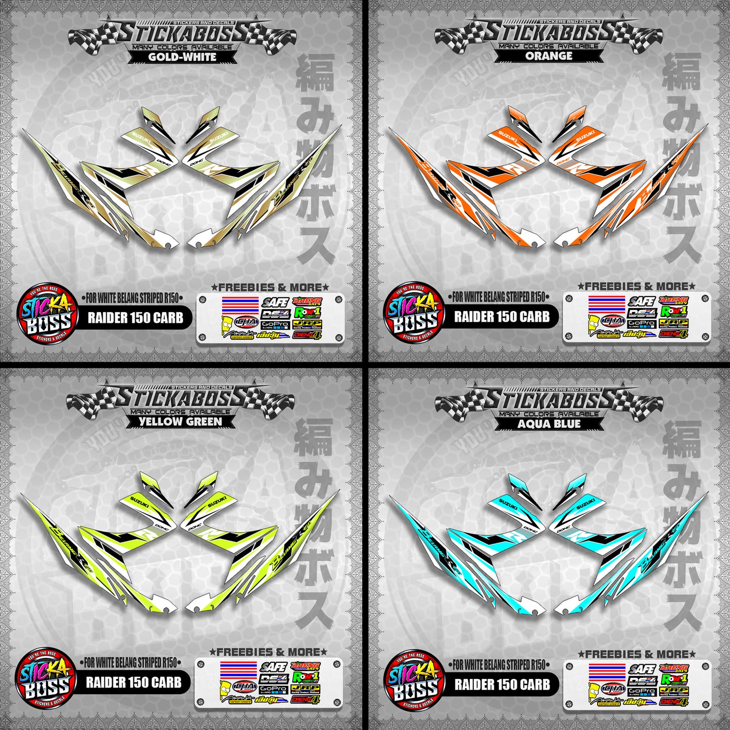 RAIDER 150 CARB STICKER DECALS ( FOR WHITE BELANG STRIPED R150 )【WITH FREEBIES】