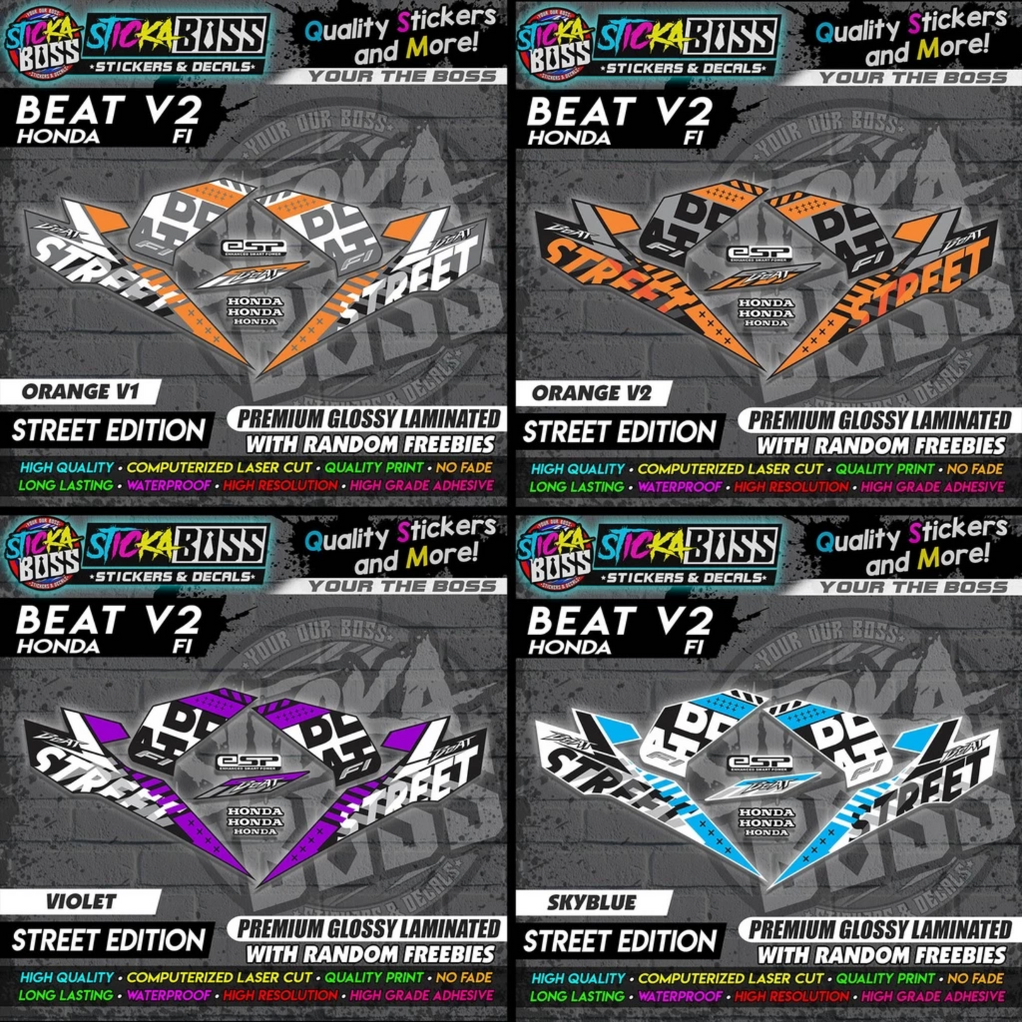 Honda Beat Fi V2 Stock Decals (Street Edition)【PREMIUM GLOSSY LAMINATED】