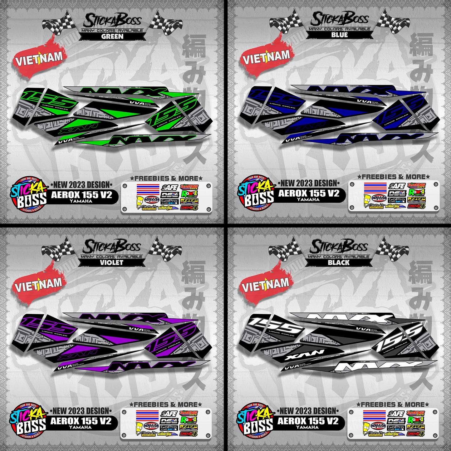 AEROX 155 V2 VIETNAM DECALS ( NEW 2023 DESIGN )【WITH FREEBIES】