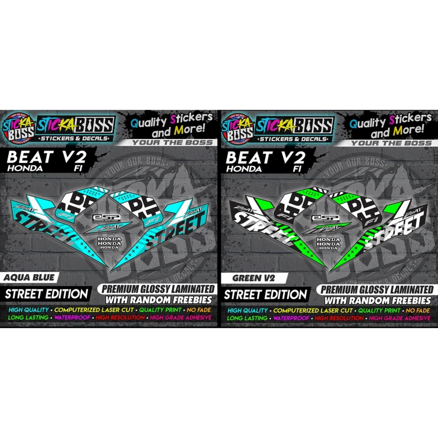 Honda Beat Fi V2 Stock Decals (Street Edition)【PREMIUM GLOSSY LAMINATED】