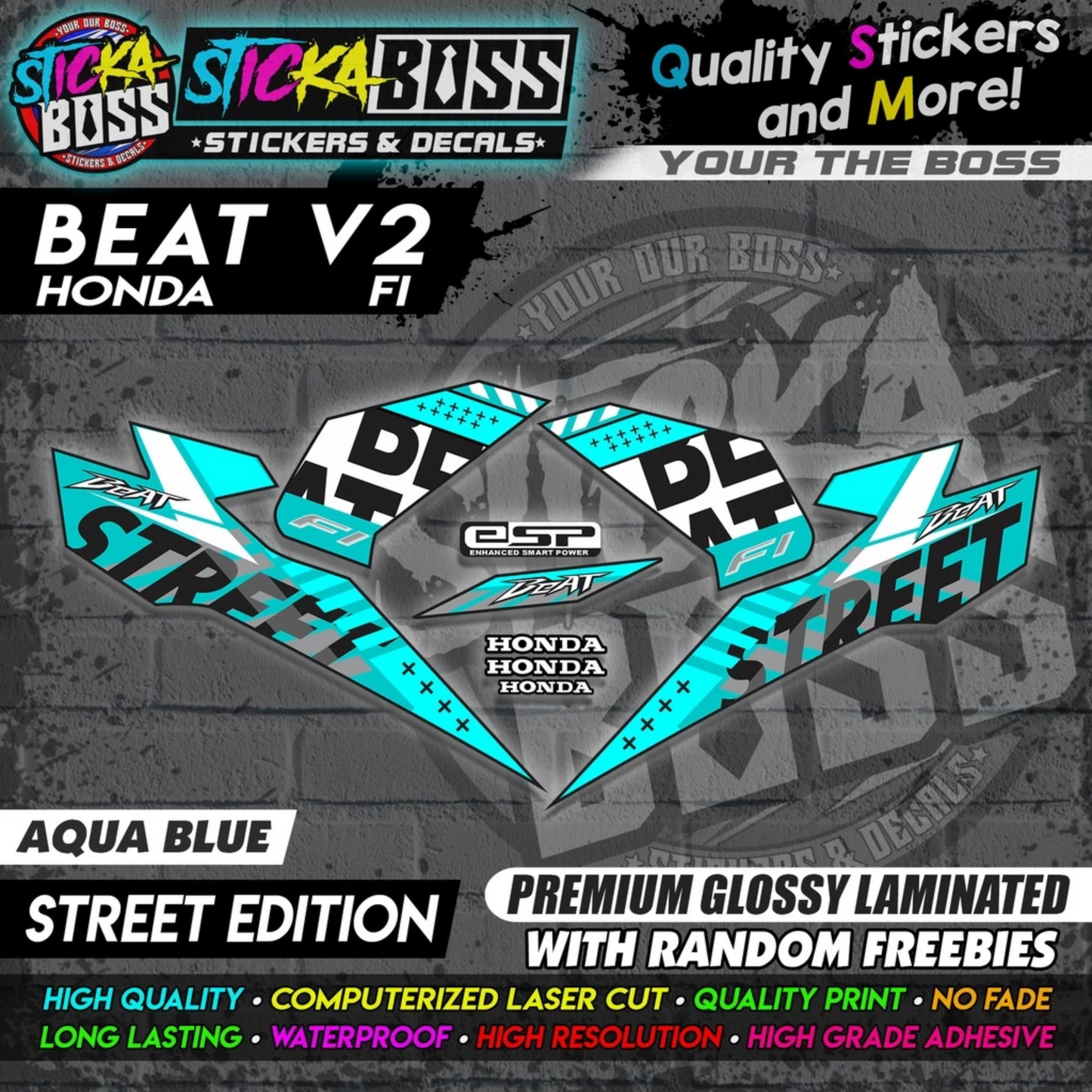 Honda Beat Fi V2 Stock Decals (Street Edition)【PREMIUM GLOSSY LAMINATED】