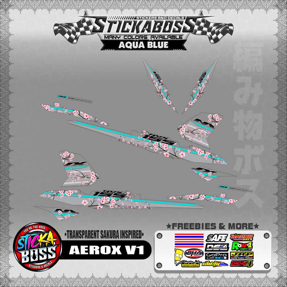 【PREMIUM UV PRINT】TRANSPARENT AEROX 155 V1 ( SAKURA INSPIRED )【WITH FREEBIES】