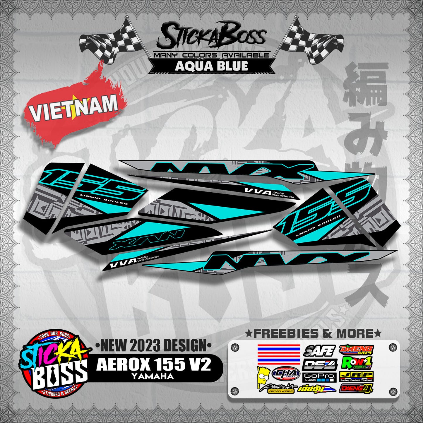 AEROX 155 V2 VIETNAM DECALS ( NEW 2023 DESIGN )【WITH FREEBIES】