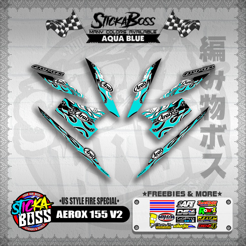 AEROX 155 V2 DECALS ( US STYLE FIRE SPECIAL )【WITH FREEBIES】