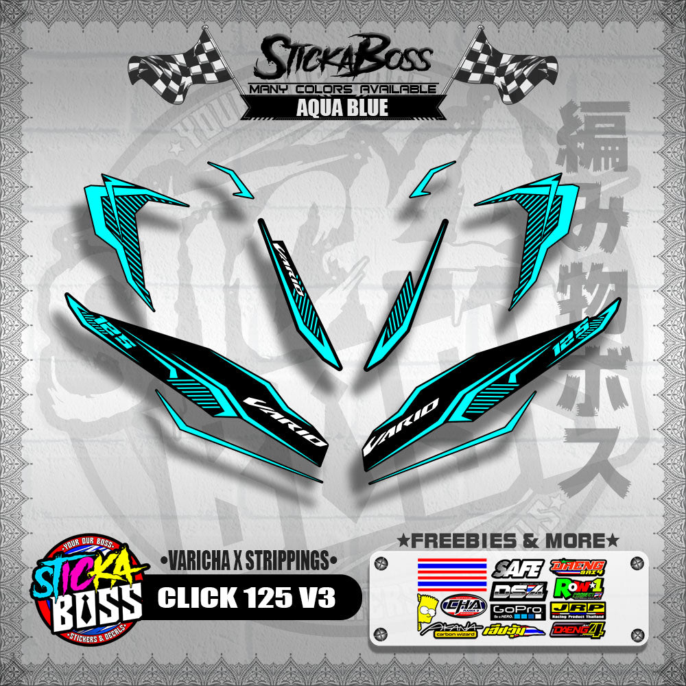 CLICK 125 V3 DECALS ( VARICHA X STRIPPINGS )【WITH FREEBIES】