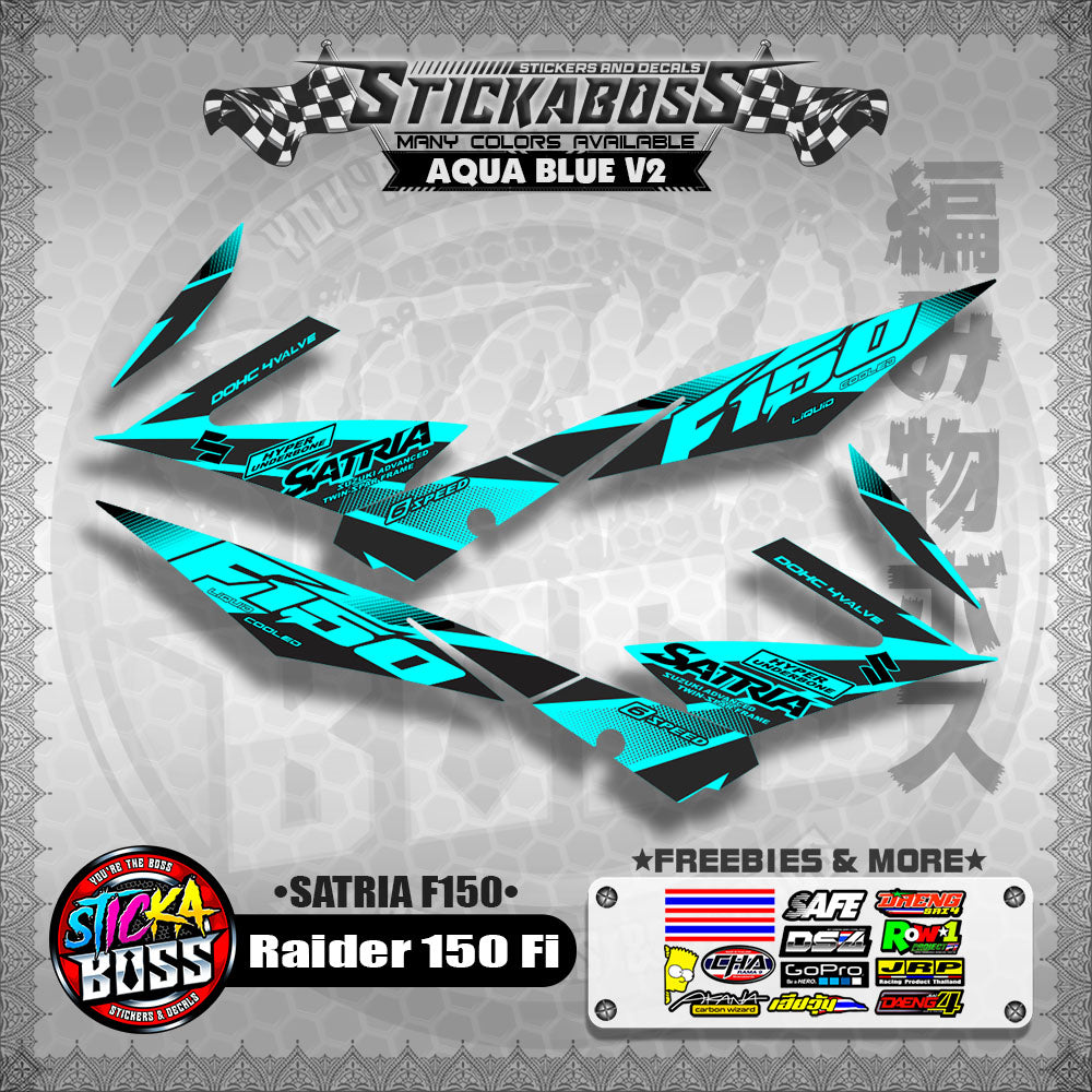 Suzuki Raider 150 Fi Stock Decals AQUA BLUE (Satria F150)【PREMIUM GLOSSY LAMINATED】