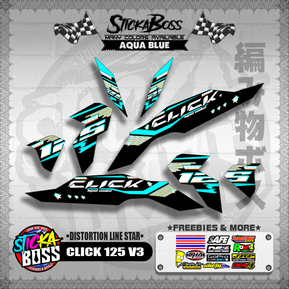 CLICK 125 V3 DECALS ( DISTORTION LINE STAR )【WITH FREEBIES】