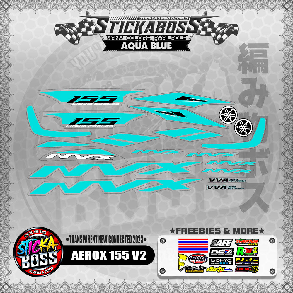 【PREMIUM UV PRINT】TRANSPARENT AEROX 155 V2 DECALS ( NEW CONNECTED 2023 )【WITH FREEBIES】