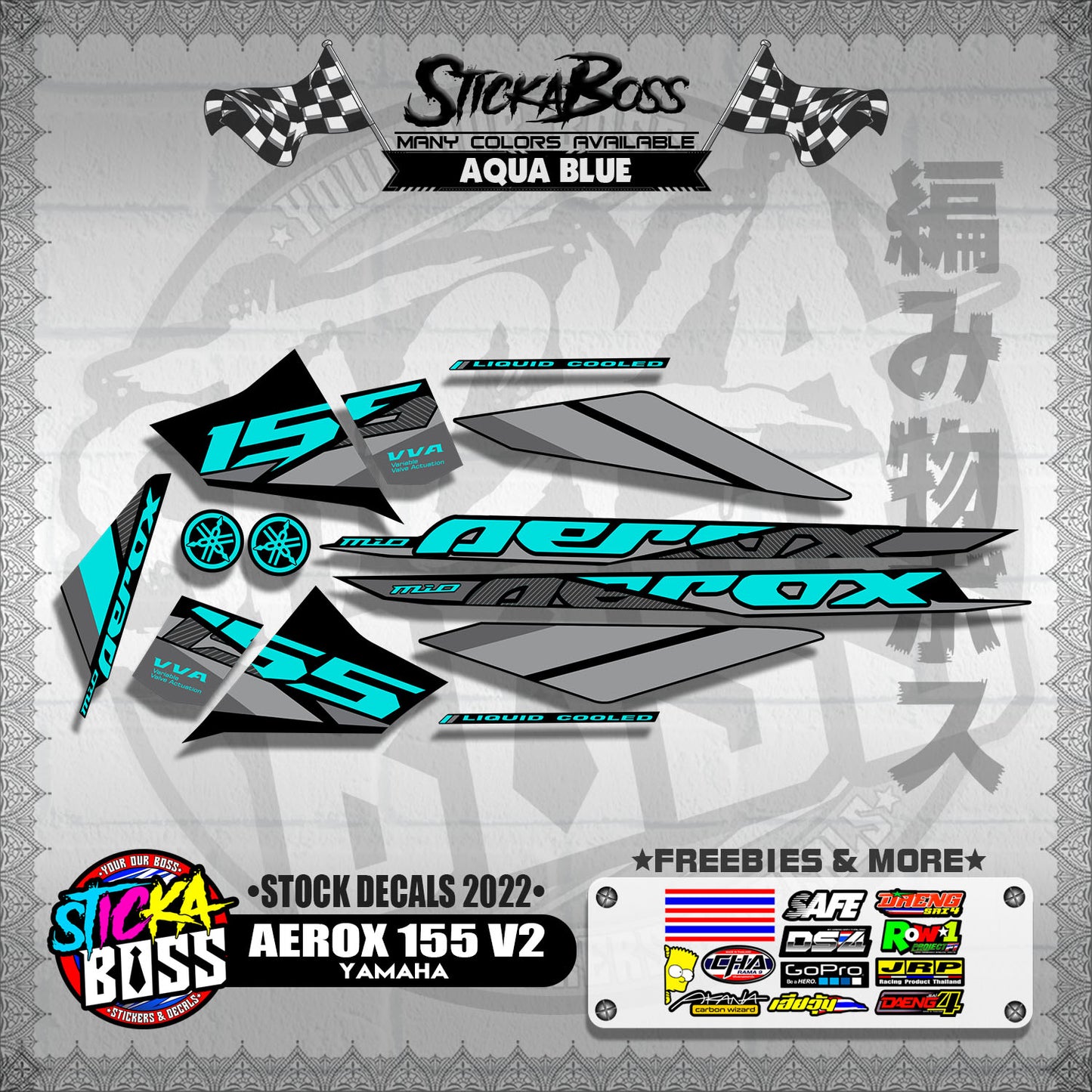AEROX 155 V2 ( STOCK DECALS 2022 )【WITH FREEBIES】