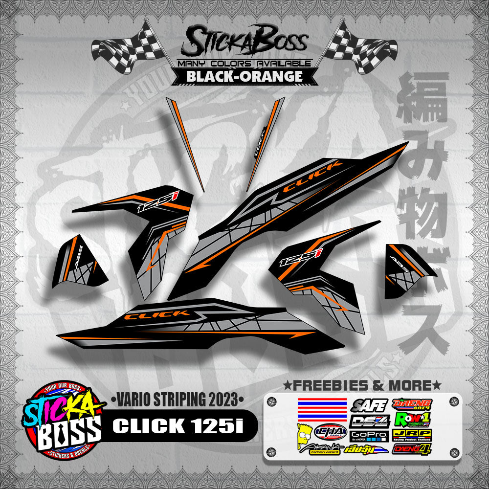 CLICK 125i V3 STOCK DECALS ( VARIO STRIPING 2023 )【WITH FREEBIES】